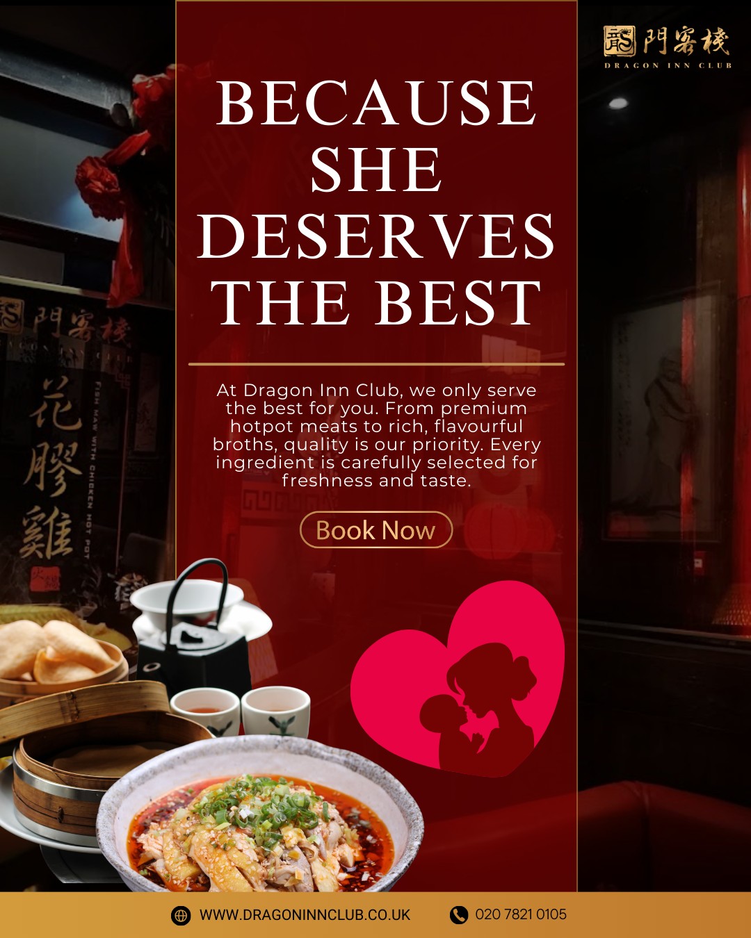 Good food brings everyone together, especially on Mother’s Day. Celebrate Mum with comforting dishes and a feast made for sharing. Reserve early and make it a day she’ll treasure.
#Dragoninclub #Sichuan #Sichuanhotpot #dimsum #london #pimilco #londonvictoria #buckinghampalace #chelsea #theatres