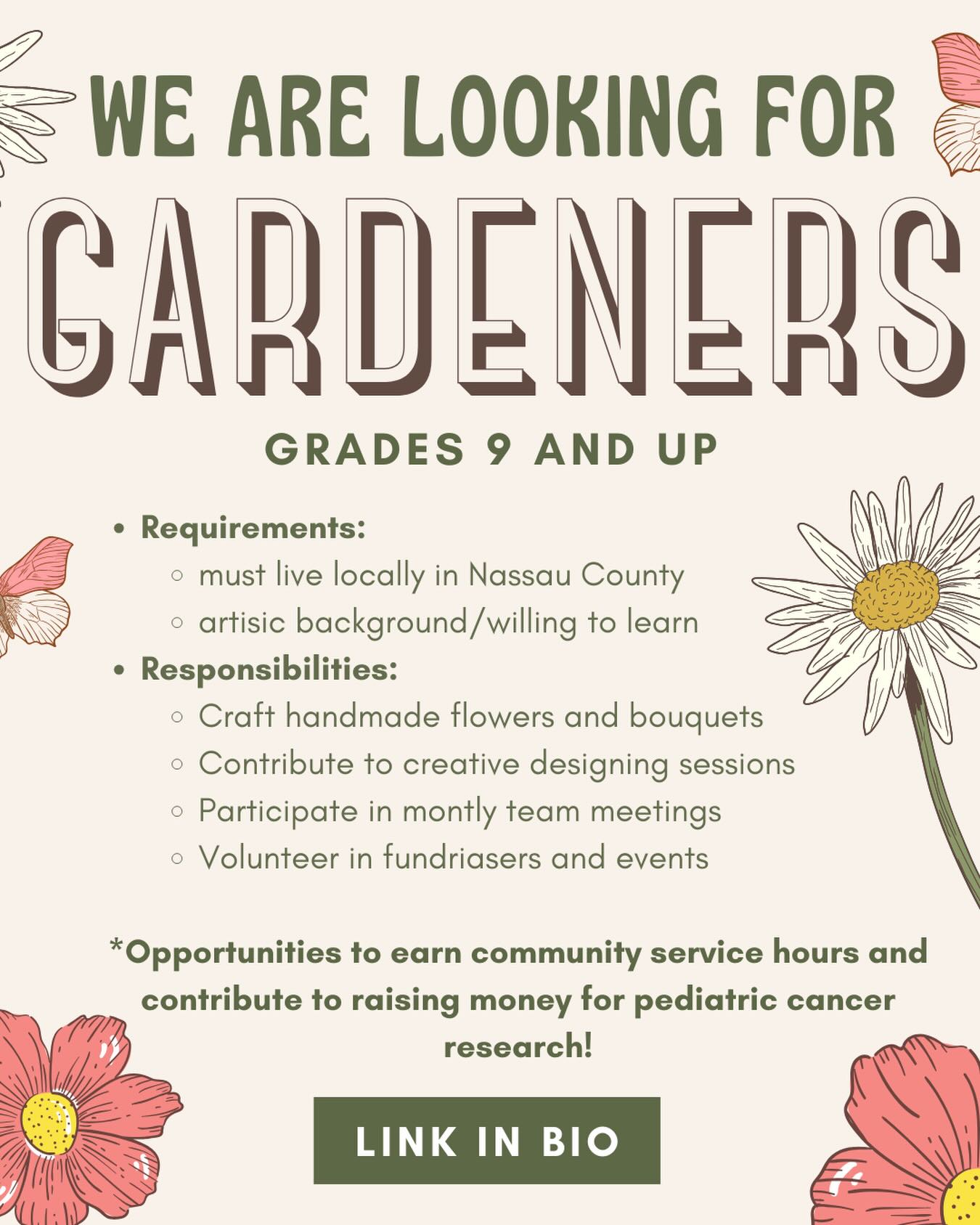 Looking to get involved and contribute to a great cause? We are looking for people like you to help us make our forever flowers, aka our gardeners! 🪴🤗
Anyone in grades 9 and higher can apply, and those with an artistic background are highly encouraged. Reach out with any questions and apply today by clicking on the form in our bio to make a difference 🌷🌷
#nonprofit #foreverflowers