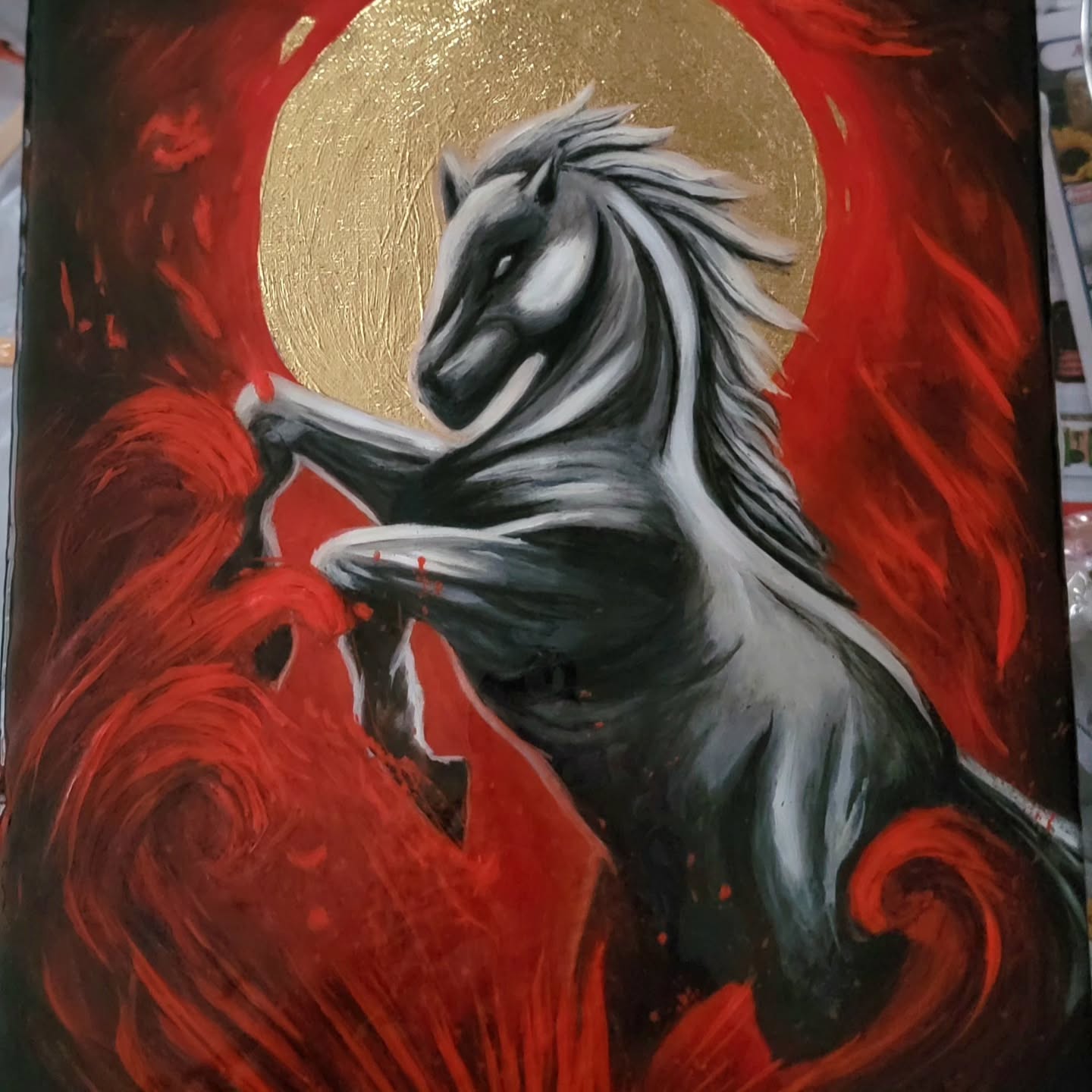 Hey! Last week, my painting was put on display at the Pao Arts Center, along with some other incredibly talented artists. I'm not great at meeting new folks and talk about myself bc of my anxiety, but everyone was super nice and I'm glad I went to the party. Super grateful that Tyler and Sammie both were working as volunteers that night so I wasn't totally amongst strangers. 😭
This is a small behind the scenes look at my process. There's a lot of things that I learn about using different materials with each piece I try out, and I have a lot of respect for artists that work primarily in those mediums. I couldn't for the life of me get all the air bubbles out of the resin until the third layer, as it's more difficult than it looks.
Anyhow, go see it at the Pao Arts Center while it's there!