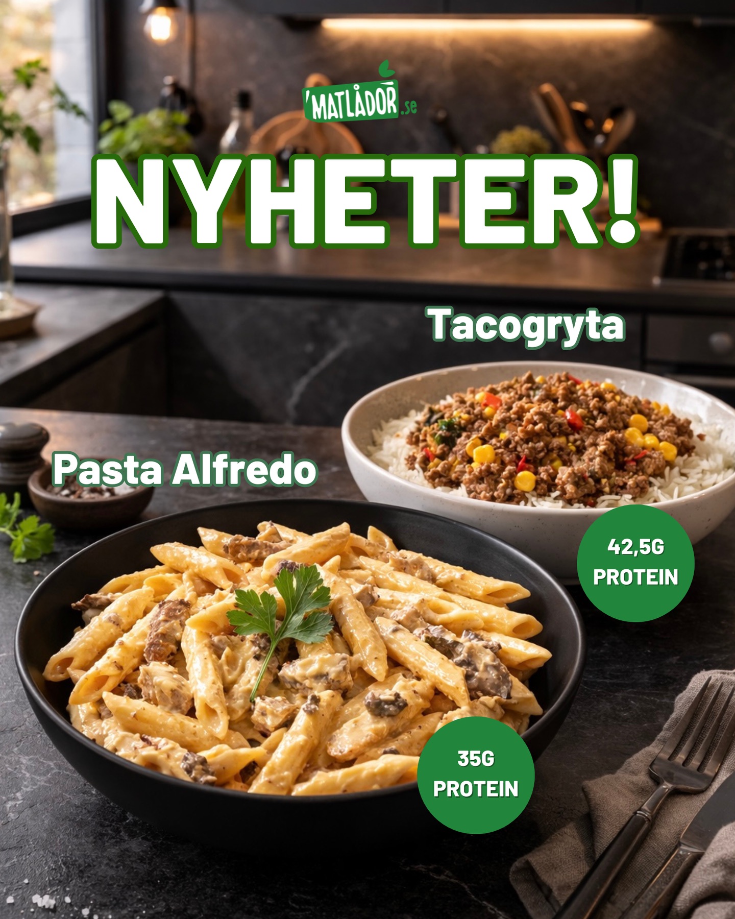 Nu finns TVÅ NYHETER på menyn! 💥👇🏼
TACOGRYTA 🍛
Krämig tacogryta med fettsnål nötfärs, majs, philadelphia & tacosås
Kcal 671 / Protein 42,5g / Kolhydrater 87g / Fett 17g
PASTA ALFREDO 🍝
Krämig pennepasta med grädde, vitlök, champinjoner & kyckling 💪🏽
Kcal 653 / Protein 35g / Kolhydrater 81g / Fett 21g
Beställ IDAG på matlådor.se - de här vill du INTE MISSA 😍🤤🤤
-
#matlåda #nyttigmat #godmat
