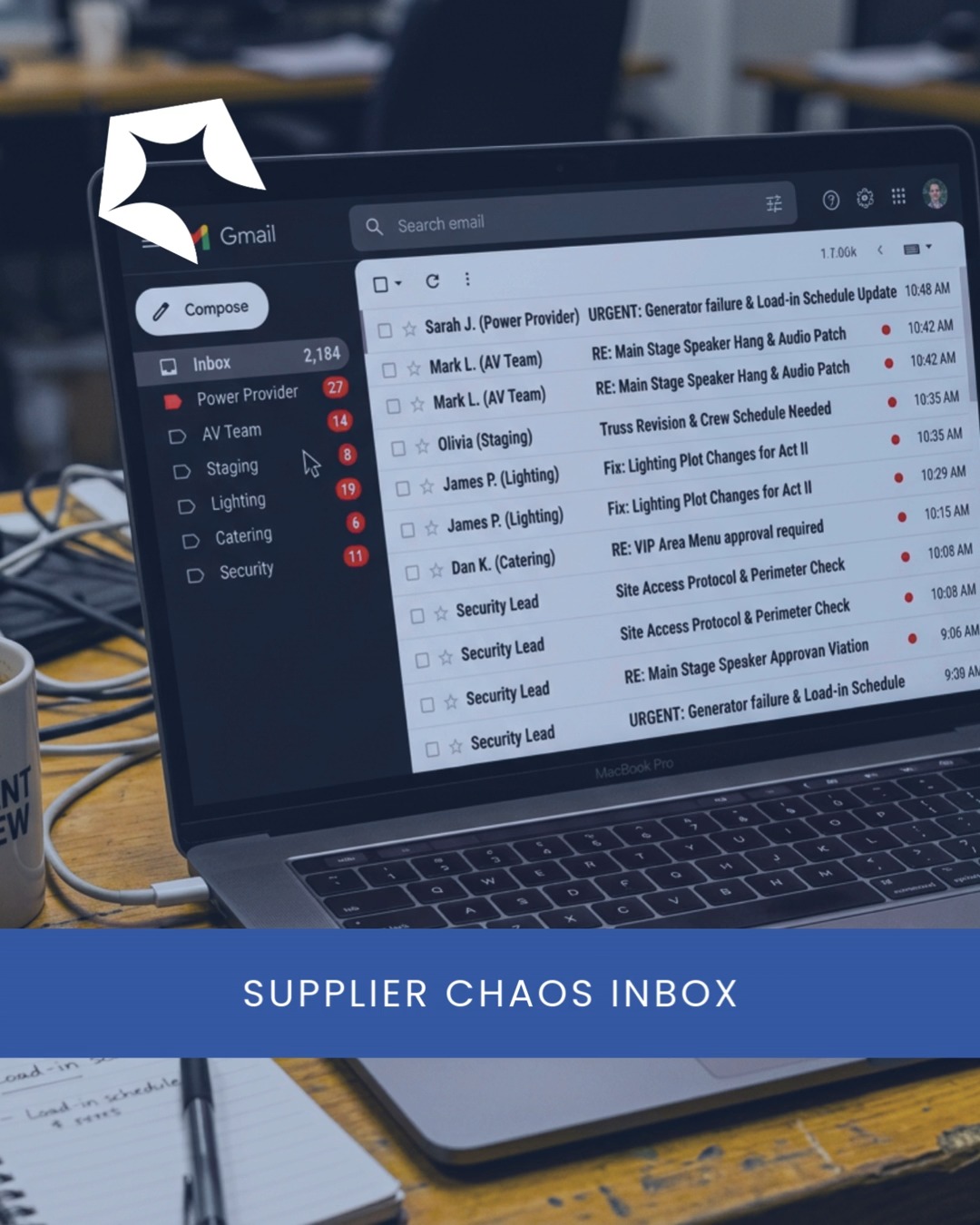 If you’ve answered the same supplier question more than 5 times this week…
you’ve got a systems problem, not a people problem. 👀
Here’s the real behind‑the‑scenes chaos many event teams won’t admit:
Power wants one spec.
AV wants another.
Staging wants timings.
Lighting wants access.
Catering wants load‑in details.
Security wants site flow.
And every single time, the information lives:
📍 in someone’s email
📍 in someone’s head
📍 in last year’s folder
📍 or nowhere at all
So you copy/paste.
Re‑explain.
Re‑send.
Re‑clarify.
Meanwhile… your inbox is on fire and build day creeps closer.
But here’s the truth: this pressure is completely avoidable.
Most organisers think they need:
👉 “More admin support.”
What they actually need is a partner who can take the entire operation off their plate and run it with clarity, consistency, and confidence.
That’s where Scorpion Production Group comes in.
We support events from vision to delivery, providing:
✅ Full event design & concept development
✅ Infrastructure planning & delivery
✅ Site & power management
✅ AV solutions & technical production
✅ Project & supplier management
✅ Comprehensive documentation packs
– power distro specs
– AV requirements
– build schedules
– health & safety packs
– consistent information delivered to every supplier, every time
If your event is drowning in avoidable repetition, the fix isn’t more hands…
…it’s a partner who can manage all suppliers, all documentation, and the entire production process from start to finish.
Want to stop the supplier ping‑pong forever? Get in touch with the team at Scorpion Production Group:
📞 +44 (0) 1283 712006
📧 hello@scorpionproductiongroup.co.uk
#events #eventprofs #eventproduction #eventmanagement
#avproduction #siteandpower #eventoperations #crewsystems #operationsmanagement #eventplanning
#productionmanagement #ScorpionProductionGroup