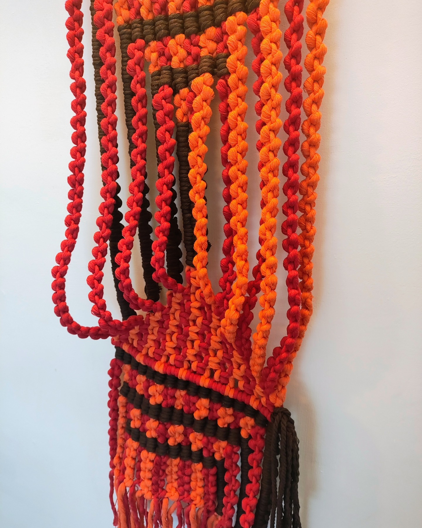 'Sunset #1' - vibrant coloured cords and strands of recycled cotton suspended from a rustic wood dowel. 240mm x 1140mm
karenmorganart.com
info@karenmorganart.com
#texturalart #fibreart #interiordecor #lakedistrictuk #vibrant #macramewallhanging #macrame