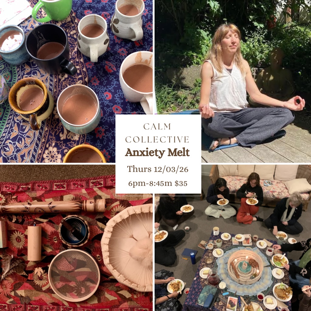 Calm Collective is on this Thursday 12th of March. 6pm-8:45pm
Booking is limited, only 4spots left!
You have till Thursday noon to confirm your attendance by DM.
“Anxiety melt” is the theme this week. Cacao ceremony, short interactive workshop with tips to transform anxiety and dealing with it healthily and naturally. Followed by a 25min yin yoga session and a sound bath during savasana. Perfect way to unwind and relax together.
The meal will be a healthy one too! And chamomile tea!
$35 only
Will you be there? ✨💓💫😊🙏🏻