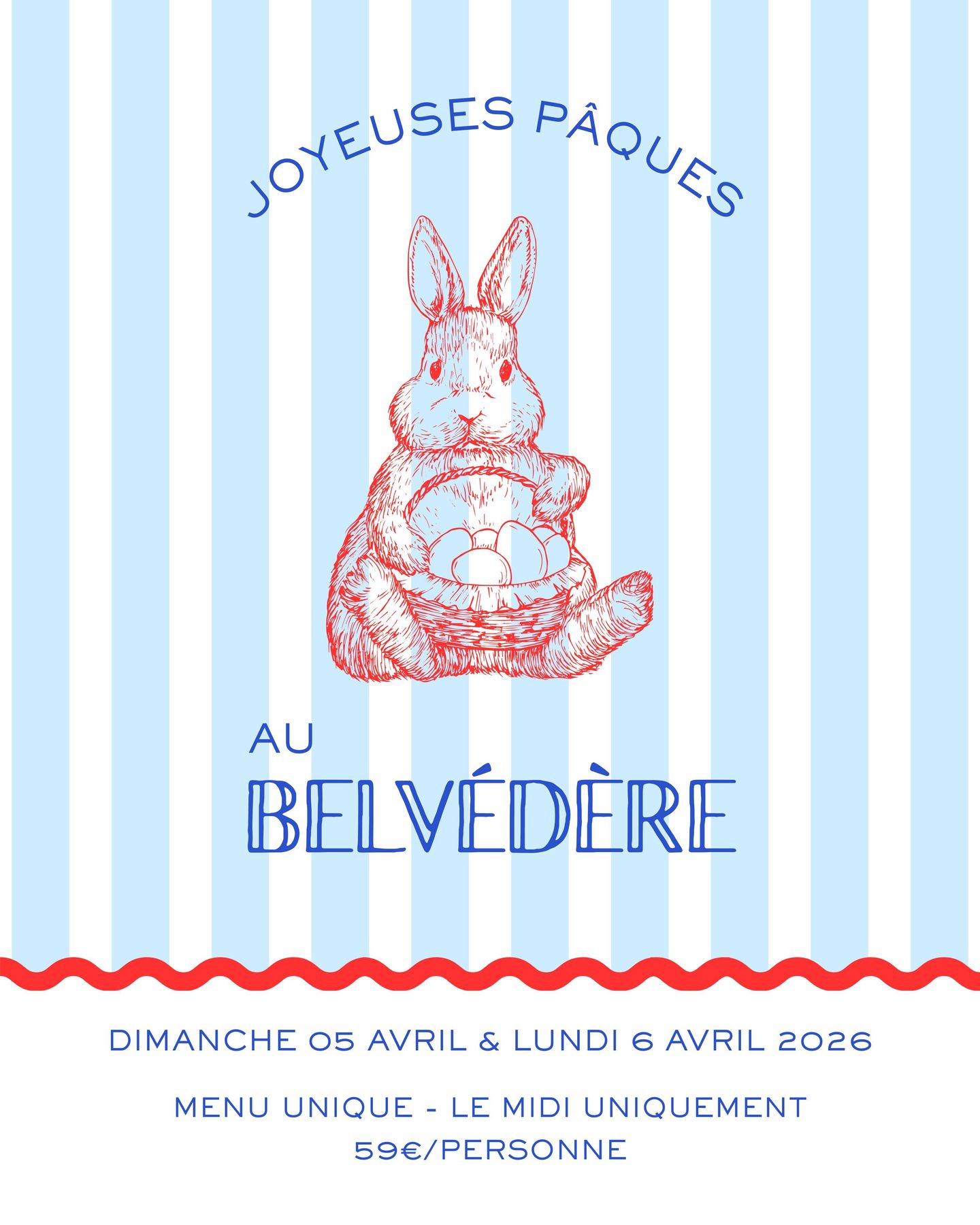 Quelle meilleure occasion pour se retrouver qu’un déjeuner de Pâques face au lac ? 🌸🐣
Menu de Pâques – 59€ / personne
Dimanche 5 Avril & Lundi 6 Avril – menu unique, le midi uniquement.
🥂 Pour commencer
Coupe de champagne Cheurlin Dangin
Puis laissez-vous guider par les saveurs de notre menu de fête :
Entrée au choix
• Millefeuille de foie gras de canard mi-cuit fait maison, confiture de figue et bourgeon de cassis, pain au levain toasté
• Asperges blanches, sauce mousseline
Plat au choix
• Souris d’agneau au romarin confite 4h, purée de pommes de terre
• Bar rôti sur la peau, sauce au champagne, petits légumes de saison
• Notre fameux filet de bœuf au sautoir, sauce poivre-cognac, purée de pommes de terre
Dessert au choix
• Crumble de fraises et rhubarbe, glace vanille
• Croustillant praliné de chez Pascal Caffet*
Champion du Monde des Métiers du Dessert
☕ Café ou thé pour finir en douceur
Réservation en ligne (lien en bio) ou par téléphone :
📞 03 25 41 28 11
📍 Le Belvédère
12 Rue du Lac, 10140 Mesnil-Saint-Père
Venez profiter d’un moment gourmand face au lac.