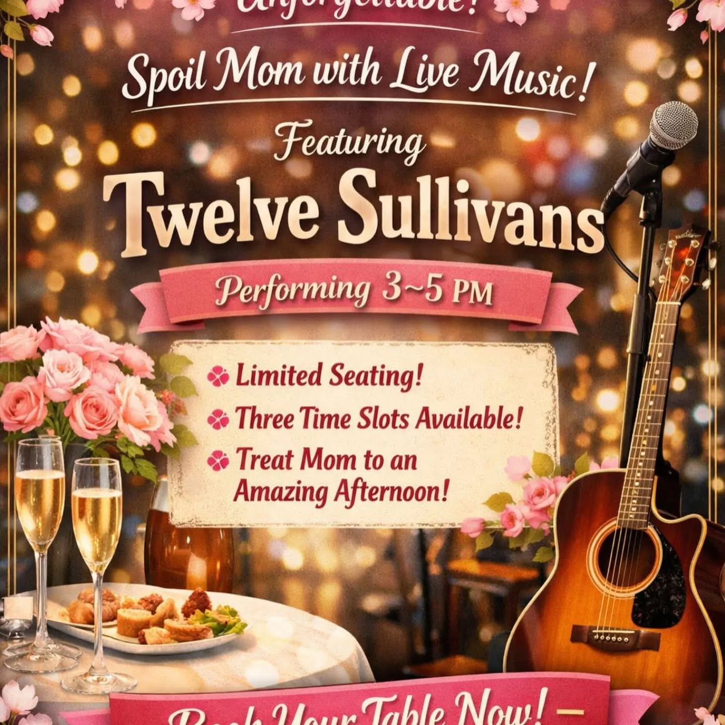 Mothers Day update . 1 table left 12 to 2pm x6 guests /1 table left up to 12 guests 2.30 to 5pm and 4 tables of 4 left 5.30pm to 8pm .
Phone 01342 821080 to book and pay £20 deposit