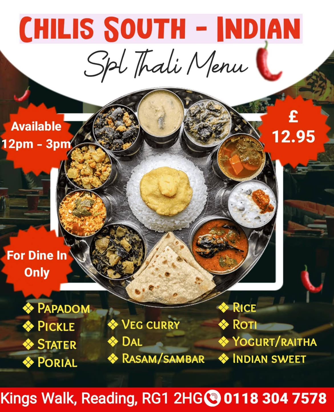 Missing home? Our authentic Thali is a journey through traditional flavors, crafted with love and spices that remind you of Grandma’s kitchen. From the first bite of the curry to the last spoonful of dessert, it’s more than a meal—it’s a memory.
📍 Visit us at ✨ CHILIS RESTAURANT ✨
Bring your appetite, we’ll handle the rest!