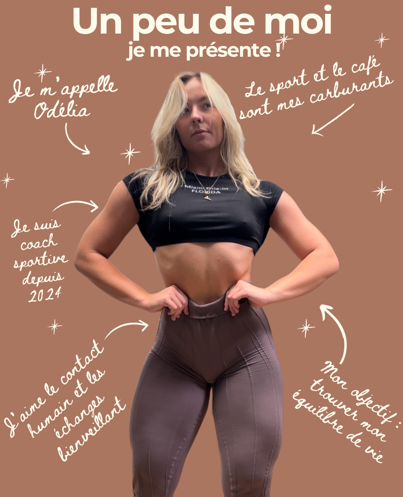 Tu me connais peut-être, ou peut-être pas ✨
Odélia coach sportive !
Ici, on parle de tout ce qui me passionne : le sport, l’alimentation, le bien-être mental et physique.
Mais surtout, j’aime transmettre et échanger avec vous autour de ces sujets pour vous aider, vous aussi, à vous transformer et à en apprendre davantage sur vous-même.
Je vous accompagne en tant que coach depuis 2024, alors si tu souhaites en apprendre plus sur le sport et sur tes capacités, n’hésite pas à me contacter 💌
#coach #mindset #bienêtre #body