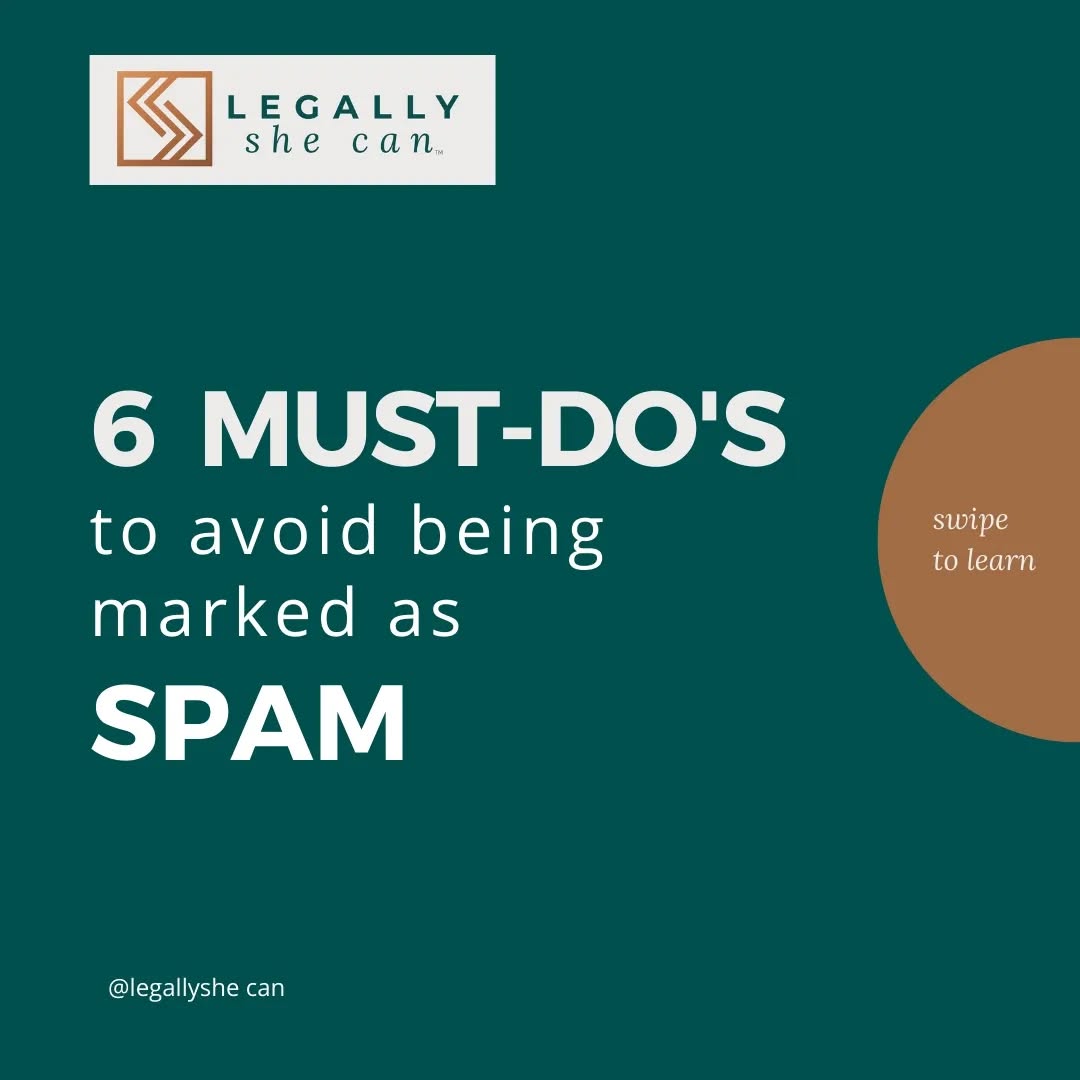 ⁉️How to avoid being marked as a SPAM⁉️
I was in an event today and this topic came up.
Whether you are a seasoned business owner or a new one, seeing that someone marked your emails as a spam can be infuriating!
👉Why does it matter anyway?
🌟It only takes a very few spam complaints for your domain to be locked🌟
Seriously, its not worth it.
Here are my top tips to avoid getting a SPAM complaint.
1️⃣ Do not force people to receive your emails. In a lot of countries, sending a marketing email without consent is in fact illegal!
2️⃣ Make it easy for your leads to unsubscribe.
3️⃣ Remind your leads why you are sending the emails
4️⃣ Do not mislead with clickbait headlines
5️⃣ Give more value
6️⃣ Do not SPAM, obviously
⭐There are more ways and I will share them all during the Legally Fluent ®️ Clarity Workshop 2022 Cohort which I will be hosting end of November and one in January.
👉Have you downloaded the Legally Fluent®️ Primer?.
⭐Go to my bio for the link⭐