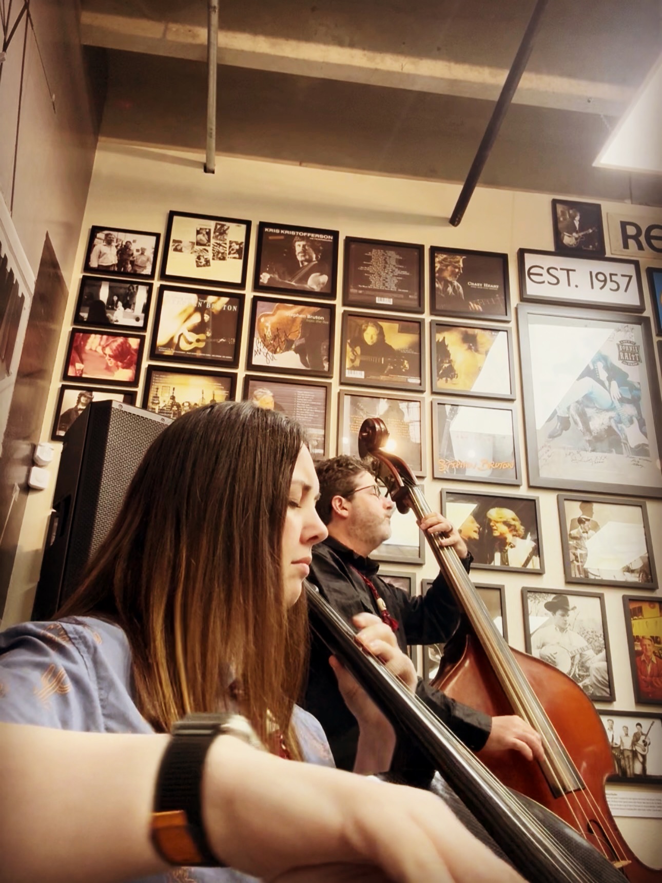 Excellent time at @recordtowntx for the vinyl pre-release of High Horse from @cut_throat_finches, which I am stoked to have been able to contribute some cello magic on. More to come! 🐦⬛