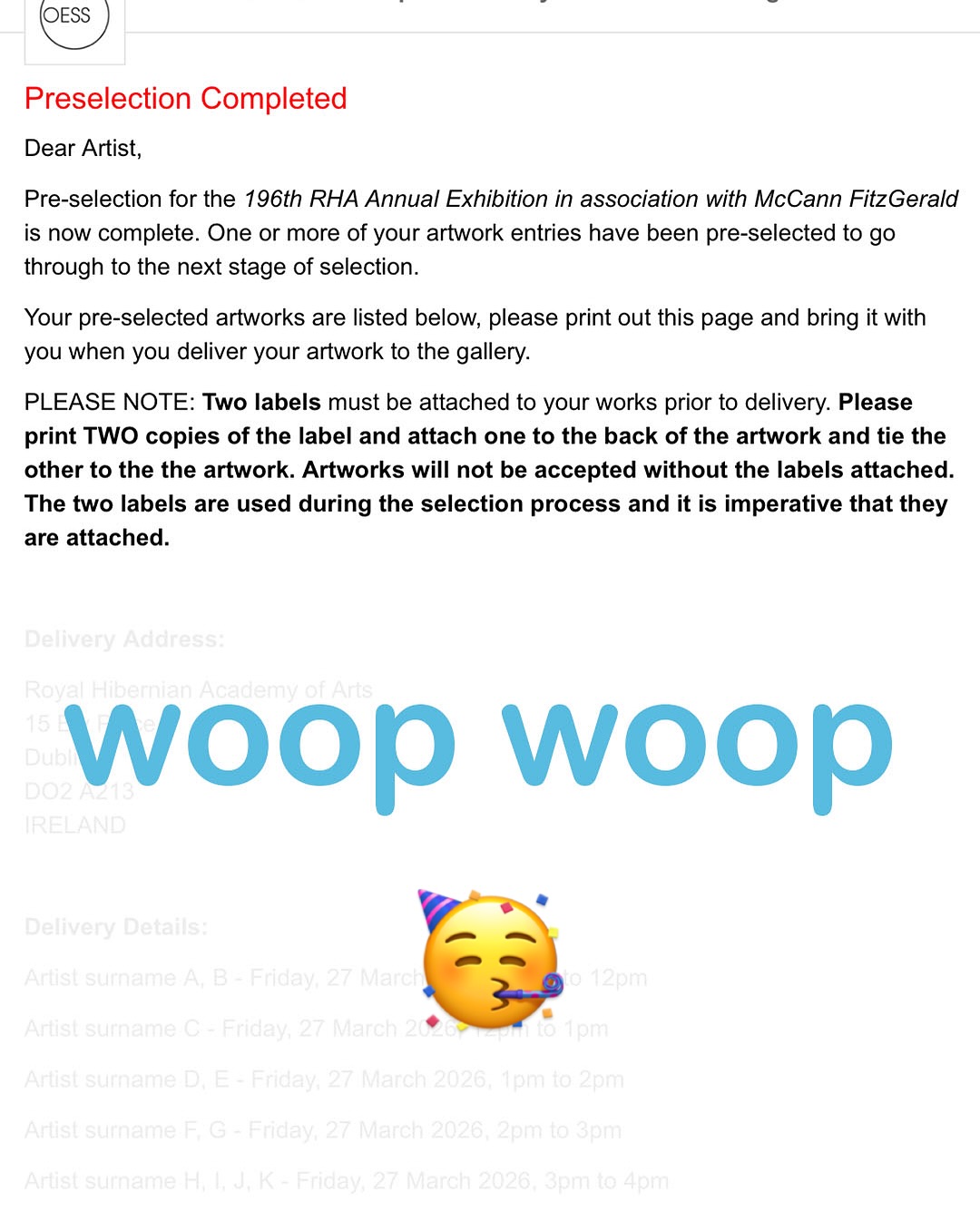 So happy to have work preselected for the Royal Hibernian Academy in Dublin for their annual show this year. It’s a crazy world out there and was so grateful for this moment of joy. #rha #fineartprint #popsurrealist #joyfull