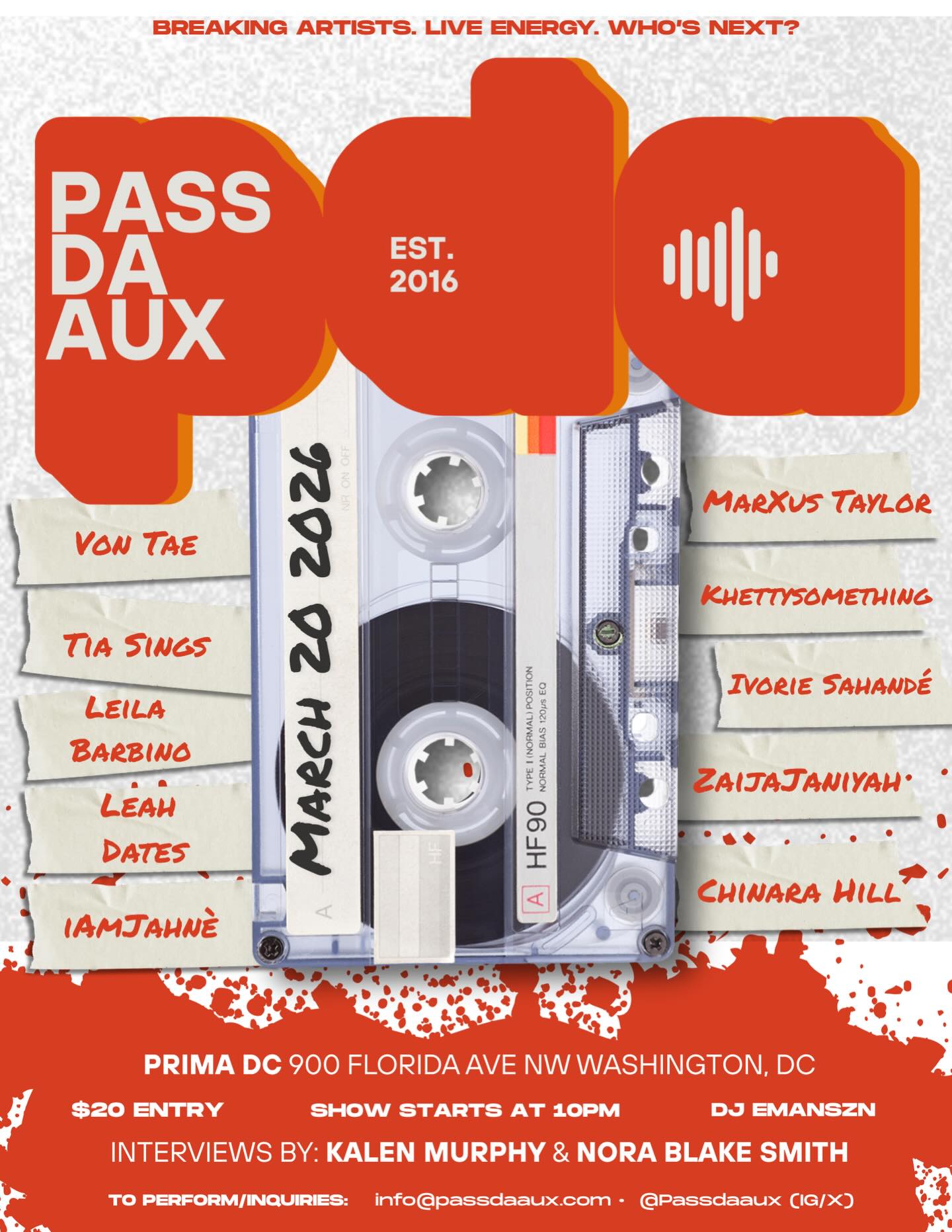 Very excited to announce that on March 20 @ 10PM I’ll be hitting the stage with talented artists in an all R&B night hosted by @passdaaux ! 🎶 Ticket link in bio. You don’t want to miss this 🔥 evening of entertainment.
Sounds by @emanszn95 | Interviews with @itskoachk & @norablakesmith | Located at @itsprimadc
#passdaaux #livemusic #rnbsingers #dcartists #thingstodoindc