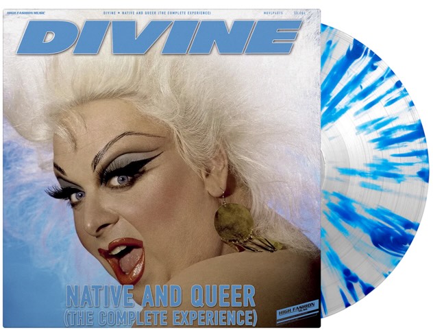 Divine – Native And Queer (The Complete Experience). On 140g vinyl, featuring the hits Native Love, Step-By-Step, Shoot Your Shot, I’m So Beautiful, Walk Like A Man and You Think You’re A Man and many more.
Limited of 1000 individually numbered copies on translucent blue splattered vinyl. Out on the 1st of May. Pre-order now!!
@divineofficial #divineofficial