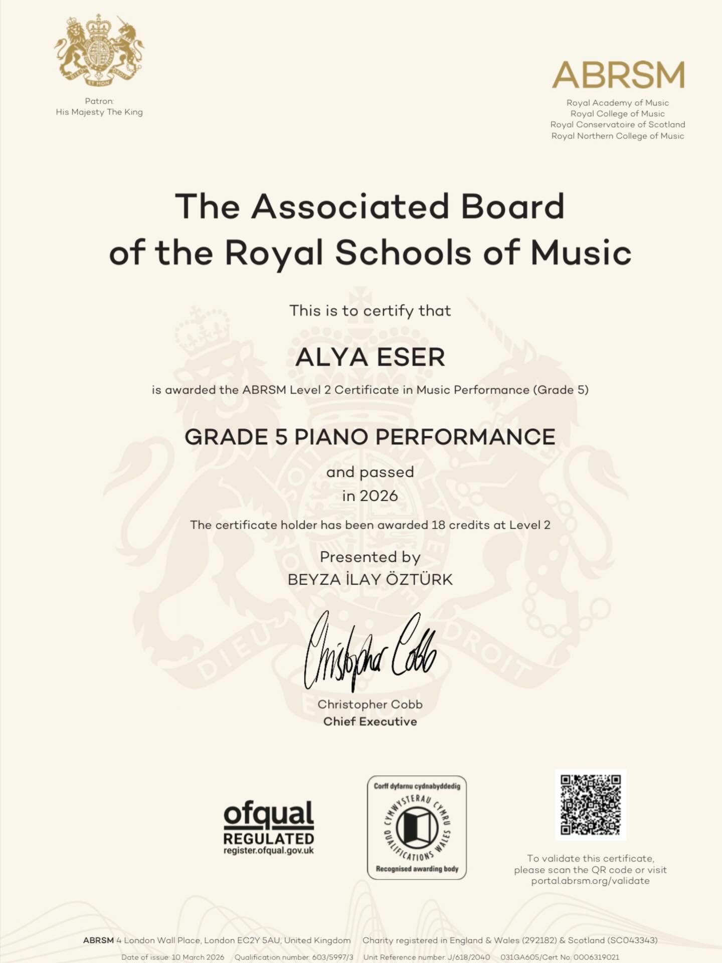 Royal Akademi 5.Aşama öğrencimiz Alya Eser, sınavını başarı ile geçmiştir👏🏻 Kendisini ve öğretmenini tebrik ediyor🎊🥰başarılarının devamını diliyoruz🌷🩷☺️