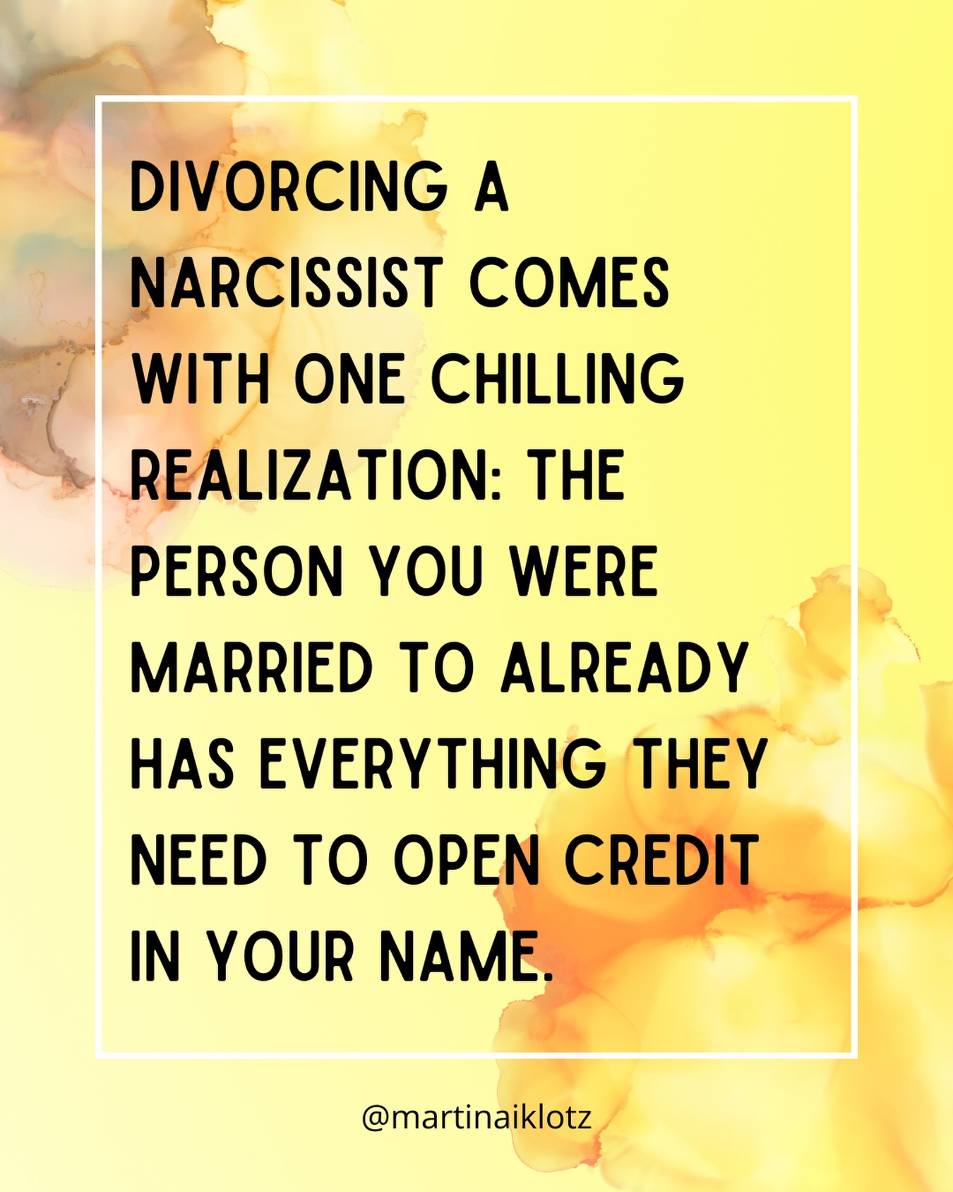 During marriage, sharing information is normal.
⭕️ Birthdays.
⭕️ Social security numbers.
⭕️ Past addresses.
⭕️ Bank details.
You build a life together, and those things are simply part of that life.
But when divorcing a narcissist, that same information can suddenly become leverage.
Protecting your credit is one way to reduce the risk of financial damage during an already difficult time.
‼️ Disclaimer: this is for educational purposes only. None of what I share is legal or therapeutic advice, and it does not represent personal matters.