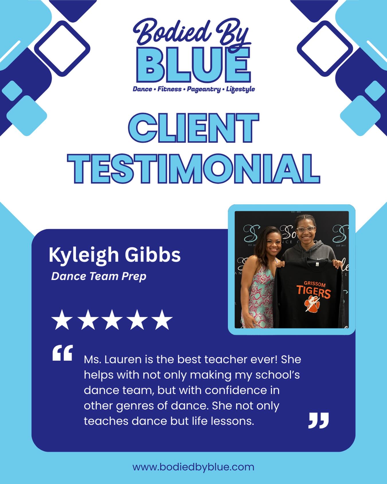 It’s Testimonial Time! This first testimonial features a client from last year, @dinonuggets_29, an upcoming freshman that wanted to audition for her high school’s dance program. With the help of @bodied_byblue, she received technique training, solo choreography, and confidence building skills that helped her get accepted in the dance program! To prepare for your next dance team audition, contact us today! #bodiedbyblue #dance #danceteam #danceteamprep