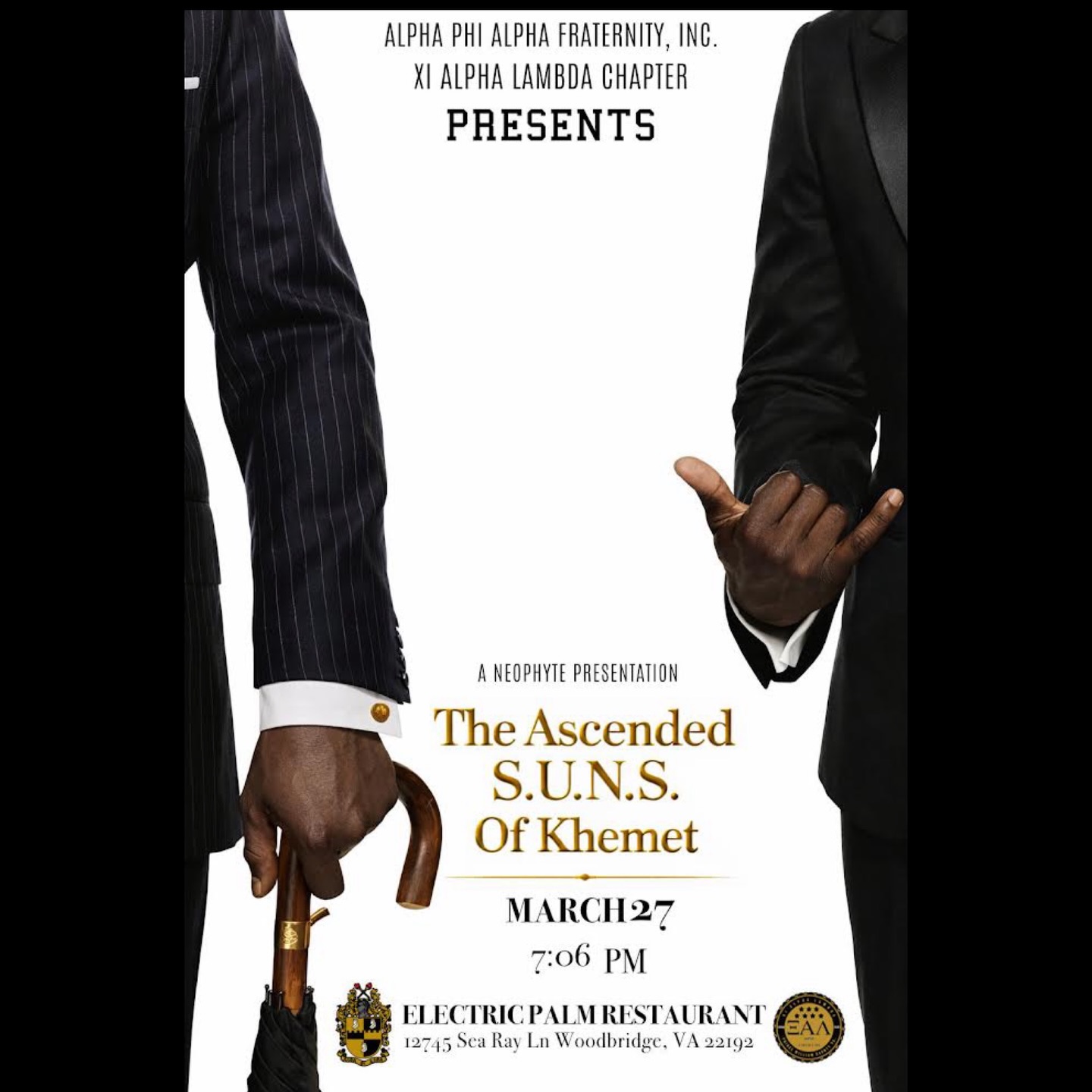 “The Alpha Train is coming…”
Give ‘em what they asked for!
The Ascended S.U.N.S. of Khemet
📅 March 27
🕖 7:06 PM
📍 Electric Palm Restaurant – Woodbridge, VA
Following the Neophyte Presentation, join us for the official afterparty.
Swipe Left for the QR Code to purchase tickets