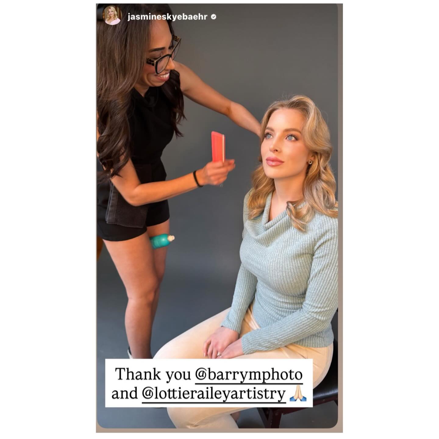 Jasmine Baehr of Fox News Digital on set with makeup artist Lottie Railey at Barry Morgenstein’s headshots weekend.