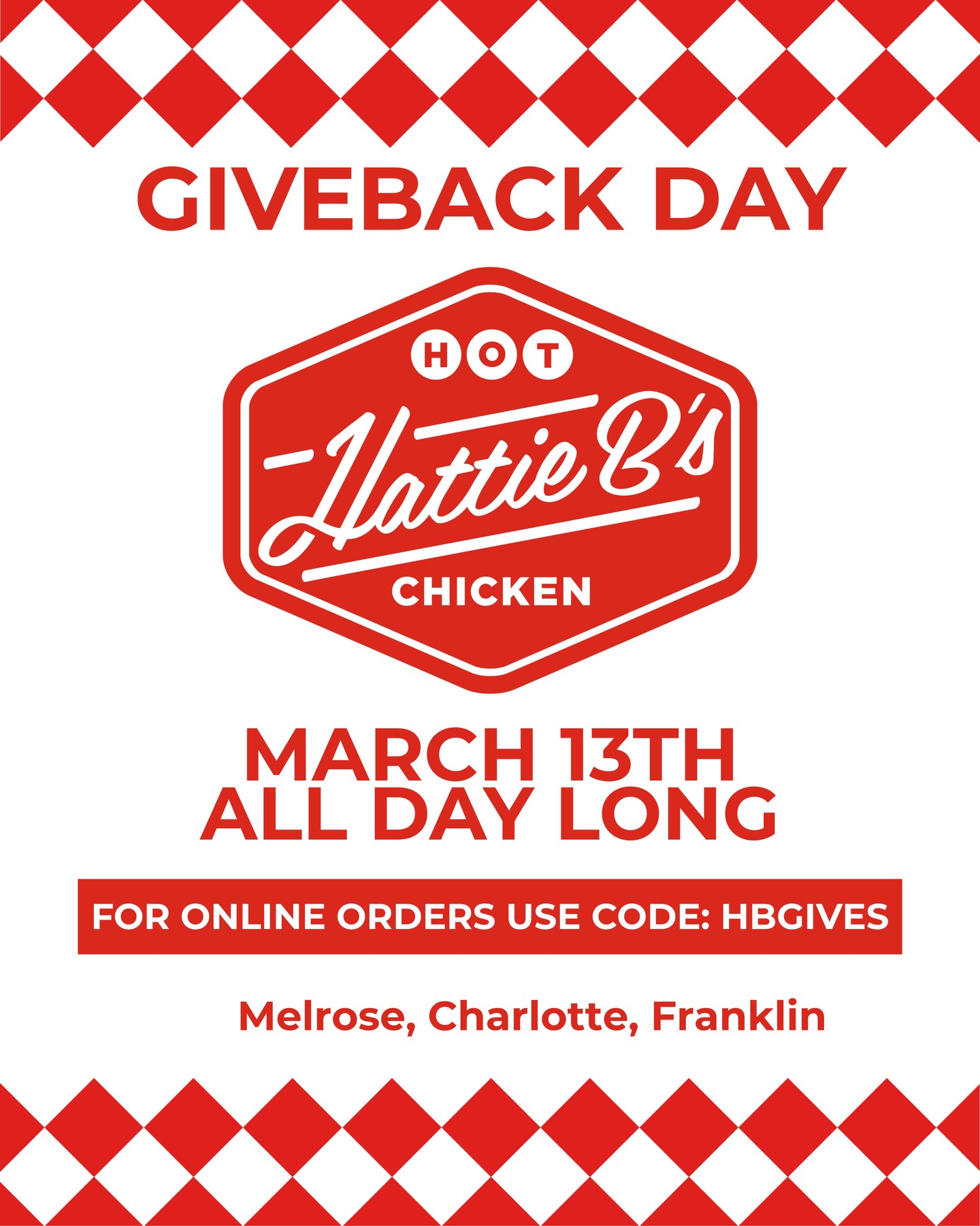 Hattie B's (Auburn owned!) is donating 25% of sales to our scholarship endowment today, March 13, 𝐀𝐋𝐋 𝐃𝐀𝐘 𝐋𝐎𝐍𝐆! Stop in for your hot chicken fix at three Nashville locations: Melrose, Charlotte, and Franklin. 🔥🐓
**To ensure your purchase benefits GNAC’s scholarship endowment, please be sure to tell the cashier at the time of ordering that you are dining to benefit the Greater Nashville Auburn Club.**