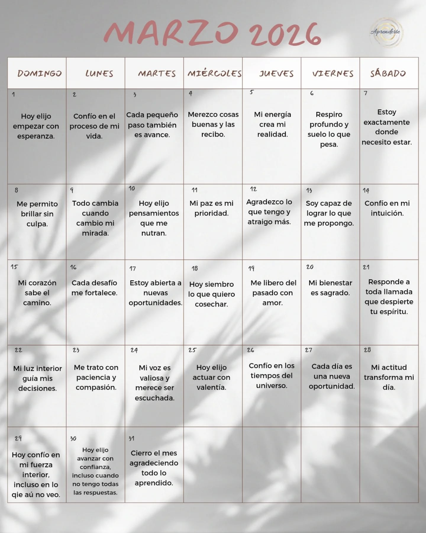 MARZO.
31 días, 31 frases para que te acompañen a diario.🦋