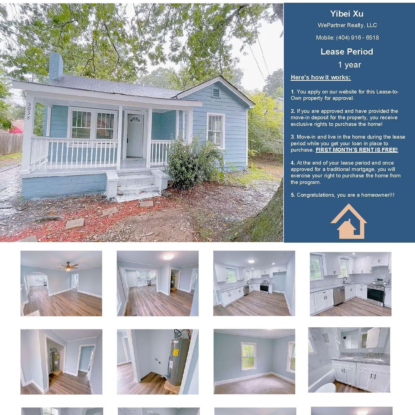 2 bed 1 bath- 955ft2 - $1,500 / Rent-to- Own #leasetoown #atlanta #renttoown
For More Information: Please visit our website or call 678-538-6223
Lease-to-Own this FULLY RENOVATED HOME! Fresh interior and exterior paint, designer open kitchen with white shaker cabinets, shelves modem granite countertops, premium LVP FLOORS, and many more! Private yard with beautiful mature trees helps keep the home shaded and cool during the summer months. Close to shopping and public transportation. Right next to CVS.
Do you qualify? You do if the below describes you.
-3x the rent in monthly (gross) income
-Funds for Move-in Deposit
-550+ MINIMUM credit score
-No evictions within the last year
-No felony convictions within the last 4 years
-No pending bankruptcy
More details:
> Only $50 Application Fee!
> First Month's Rent Free!
> Ample time to get financing in place
> Close any time between 6 - 12 months of leasing
Copy and paste the link below to apply in minutes.
www.homes4assignment.com
Text or call today!
David Penn
Lease Purchase Specialist
Yibei Xu
WePartner Realty, LLC
(404) 916 6518