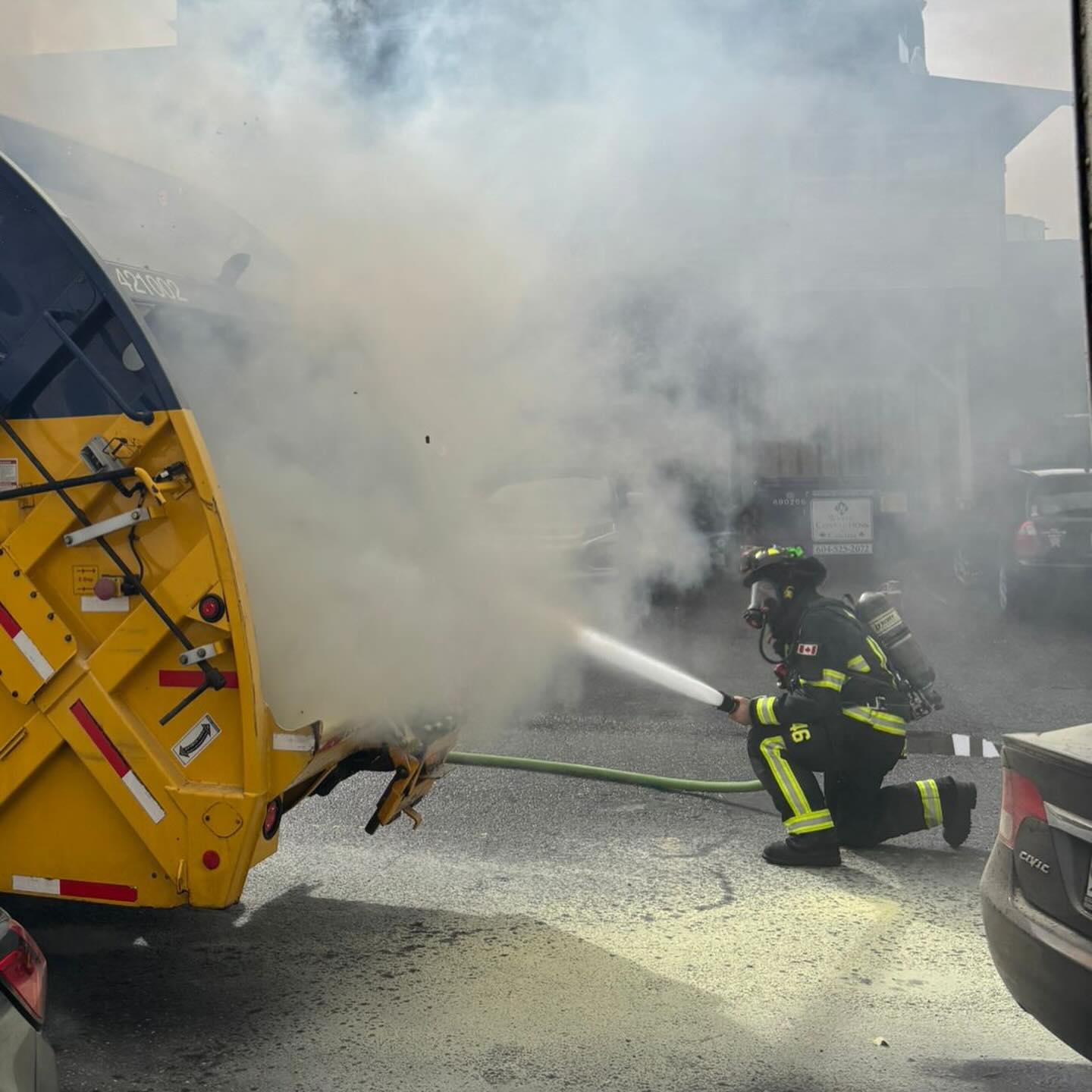 Busy start to Friday the 13th for WRFD’s A Shift today, including this garbage truck fire. Quick knockdown was achieved with no injuries or property damage inflicted.