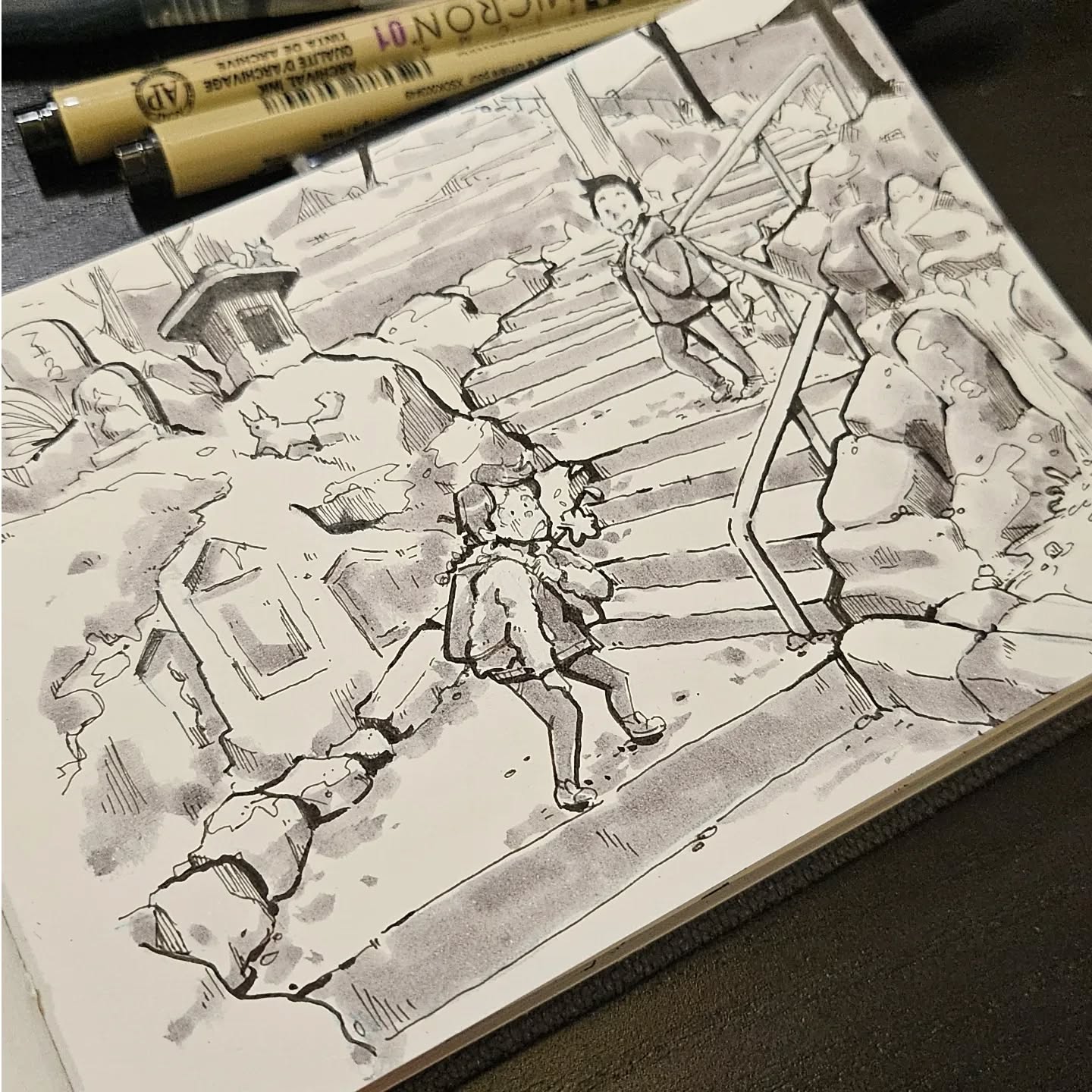 Inktober No. 6: TREK
We're embarking on a three-week camping adventure through Tohoku soon (Northern Honshu, Japan's largest island)! 🇯🇵🏔️ I'm also taking on the "Inktober" challenge, where I'll create a daily drawing based on an official prompt list! 🎨✍️
I still have a migraine and am a day behind, so I thought, "Why not draw something ridiculously complicated?!"
I used Yamadera Temple as a reference, imagining how we will climb it. My hubby loves physical challenges, but I always nearly die. Afterward, it is always worth it, though—just like Inktober.
#Inktober #Inktober2024 #Inktober2024Trek #Inktober52 #InktoberTrek #InktoberChallenge
@inktober