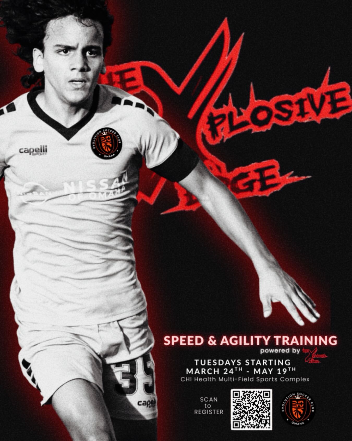EVO 🤝 @xplosiveedge
Add Speed & Agility training, powered by Xplosive Edge, to your routine starting March 24th and running every Tuesday until May 19th.
Two available sessions times:
5:45pm - 6:30pm
6:30pm - 7:15pm
Clinics held at the EVO fields, CHI Health Multi-Sport Complex
Cost: $160
Scan to register
Or visit @omahaevolutionsoccerclub IG profile links.
Click on link >> Contracts >> Evolution
#evolveyourgame #evolvewithus