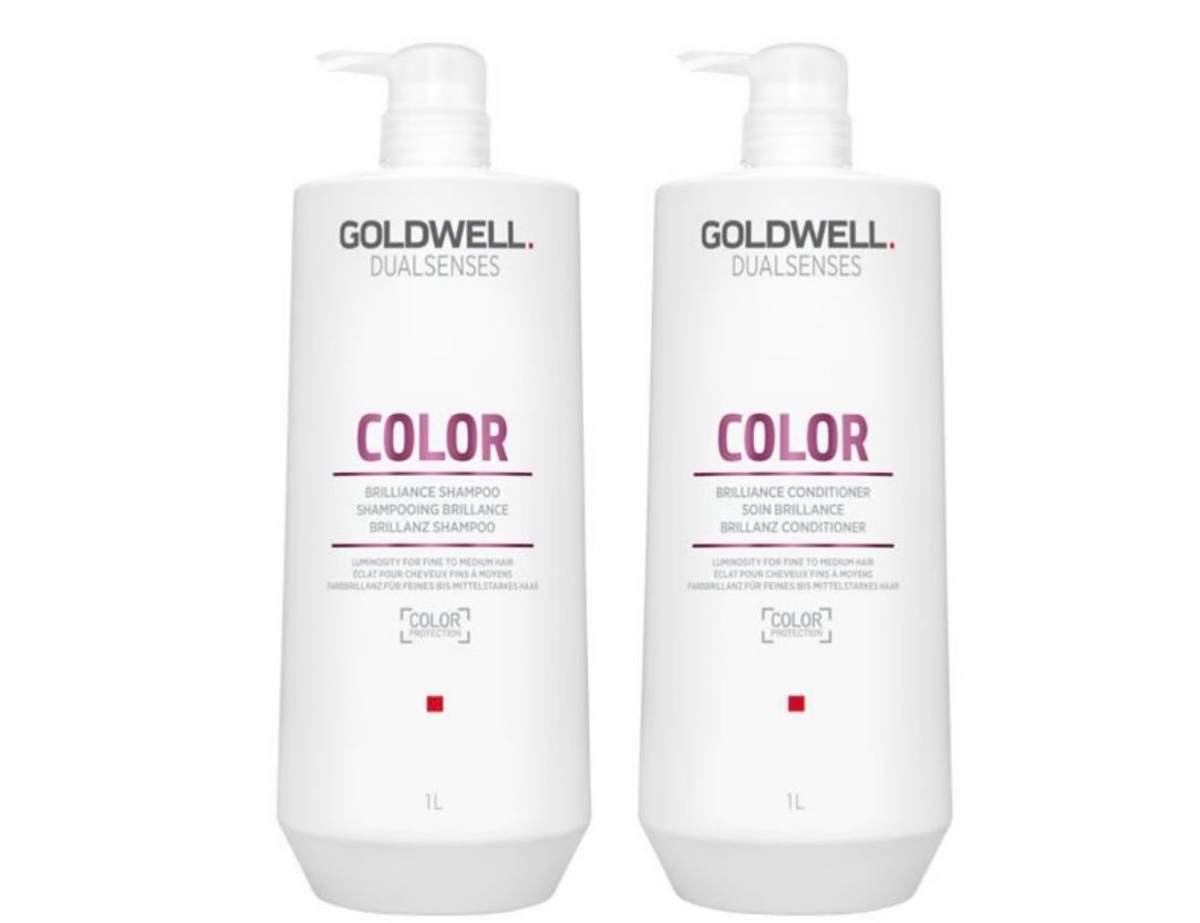 Goldwell Dualsenses Color Brilliance Shampoo & Conditioner enhance color luminosity in both colored and non-colored hair while improving softness. Innovative FadeStop formula is as gentle as water to reduce color fade while you wash for an effective yet gentle cleanse. #goldwell #colourprotect #healthyhair #loveyourhair #weknowhair