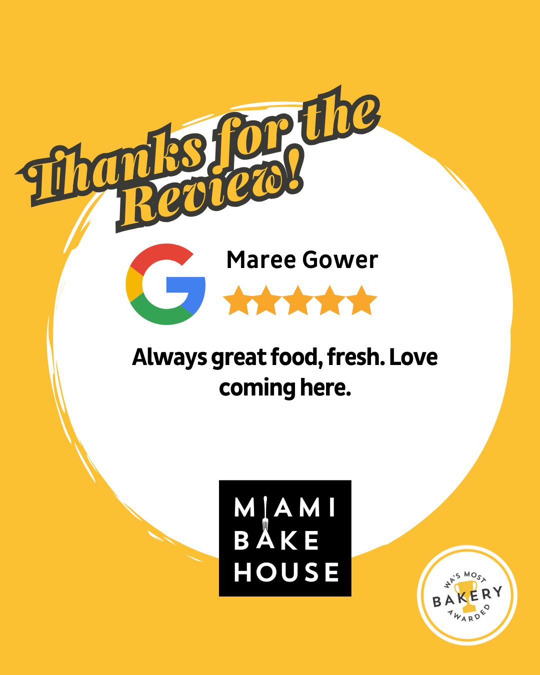 Thank you for your lovely review Maree! We love to hear you enjoy coming to Miami.
You can share your thoughts too! Let our friendly team know how you found your experience with us through the link in our bio and enter our monthly draw to win a $100 Miami Bakehouse Gift Voucher.