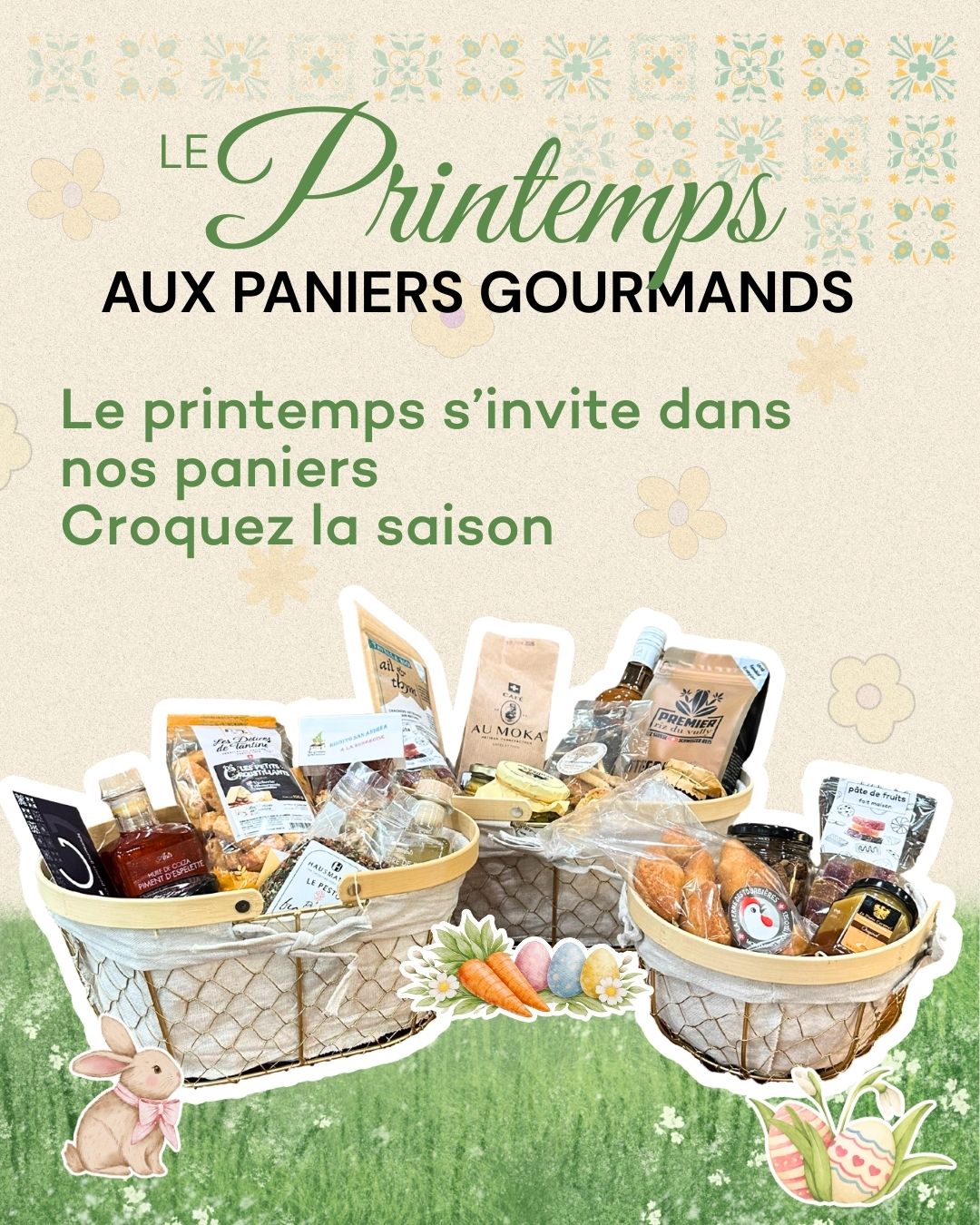 🐣 𝗡𝗼𝘂𝘃𝗲𝗮𝘂𝘅 𝗣𝗮𝗻𝗶𝗲𝗿𝘀 𝗱𝗲 𝗣â𝗾𝘂𝗲𝘀
Pour Pâques, place à la gourmandise.
Des produits artisanaux, des douceurs… et de quoi faire plaisir.
Cette année, nous avons préparé trois paniers de Pâques.
À vous de choisir la taille de la gourmandise 👇
🥚 𝗣𝗮𝗻𝗶𝗲𝗿 𝗣â𝗾𝘂𝗲𝘀 – 𝗣𝗲𝘁𝗶𝘁 – le plaisir simple et gourmand
🐰 𝗣𝗮𝗻𝗶𝗲𝗿 𝗣â𝗾𝘂𝗲𝘀 – 𝗠𝗼𝘆𝗲𝗻 – parfait pour partager et se faire plaisir
🌸 𝗣𝗮𝗻𝗶𝗲𝗿 𝗣â𝗾𝘂𝗲𝘀 – 𝗚𝗿𝗮𝗻𝗱 – parce que quand on aime… on ne compte plus
Des produits locaux,
des douceurs artisanales,
et tout ce qu’il faut pour célébrer Pâques.
Offrez plus qu’un panier.
Offrez un vrai moment de gourmandise.
#Paques #AuxPaniersGourmands #Gourmandise #ProduitsLocaux #Chocolat #CadeauQuiAduGoût
