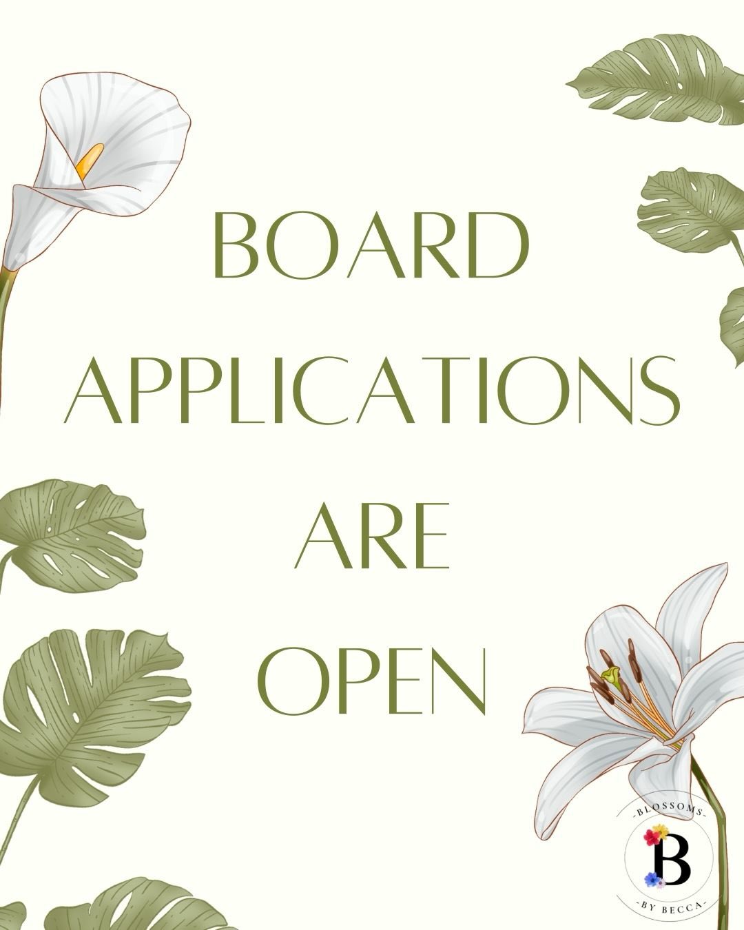 We are so excited to announce that our board member applications for the 2026-2027 year are now open! We are looking for a diverse team of dedicated and kind-hearted people who wish to do good in the world. Apply today for the following positions:
- VP of Logistics
- VP of Production
- Public Relations Manager (2)
- Artistic Designer (2)
Creating flowers is not a requirement for board members - anyone can apply! Our deadline for the 1st phase of applications is Sunday, April 12th. Finalists will be contacted for an in-person interview in the following month. Find the link in our bio to apply today and good luck! 🌺🌻 #blossomsbybecca #stjude #nonprofit