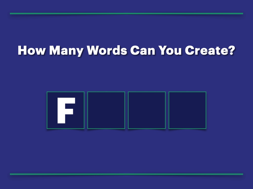 Quick English warmup!
How many four letter words can you create starting with “F”?
#quickandeasy #practicenotperfection #englishforbeginners #inglesencasa