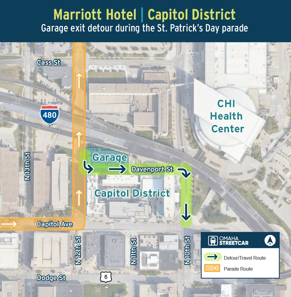 ⚠️ Parking Alert ⚠️
Please be aware that during the St. Patrick's Day parade tomorrow (3/14), you may encounter temporarily closed streets. The opening ceremony begins at 10:30am and the parade kicks off at 11:00am, so throughout the morning Capitol Ave and 12th Street are subject to close.
Refer to the map above for parking and exit instructions during the parade. We hope you'll join us afterwards at Annie's Irish Pub's Block Party! @anniesirishpubomaha