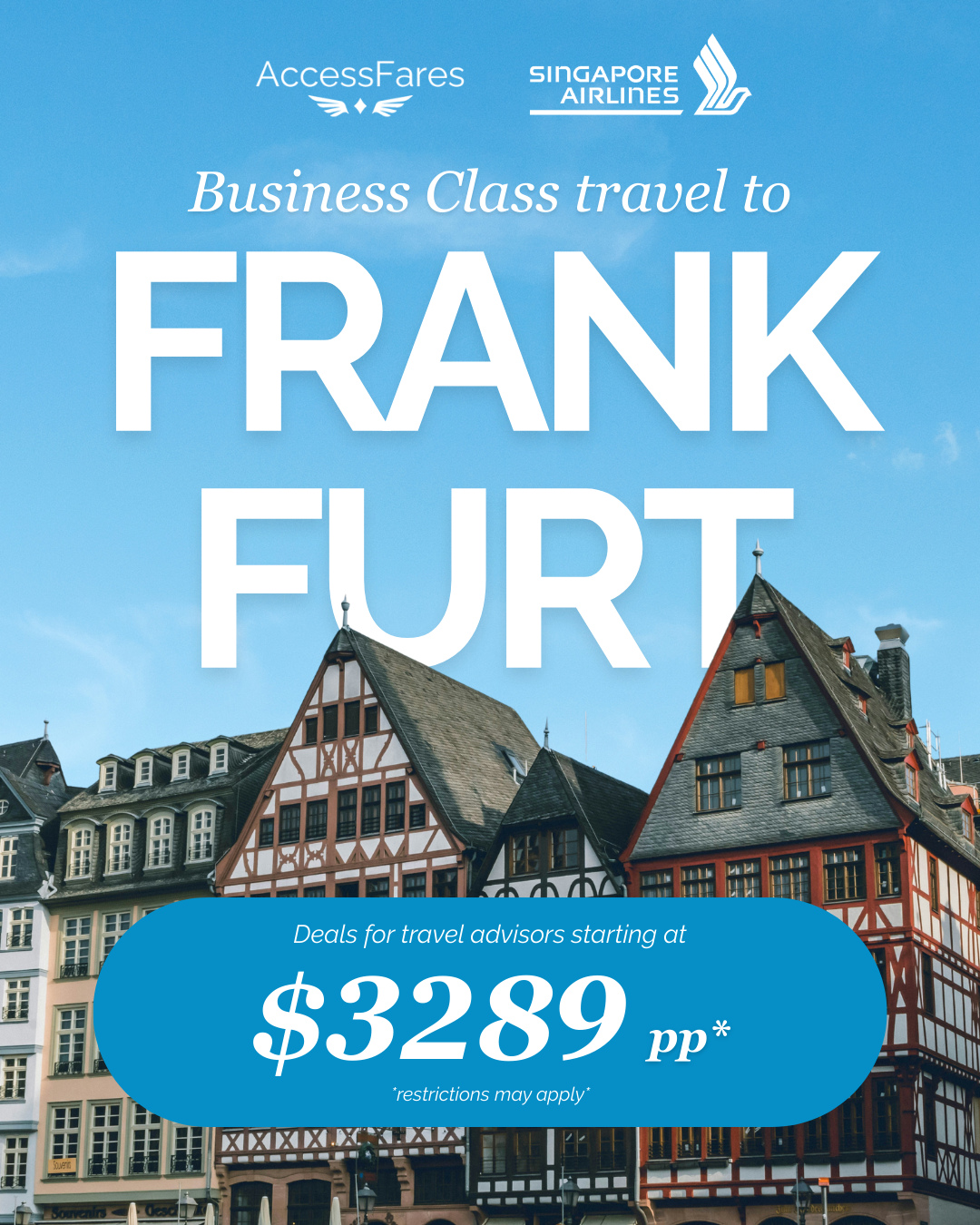 Frankfurt is calling. 🇩🇪
Send your clients to the heart of Germany in style with Singapore Airlines starting at $3,289 per person.
Premium comfort, world-class service, and seamless connections—an easy sell for business and leisure travelers alike.
#travel #traveladvisor #frankfurt #germany #SingaporeAirlines