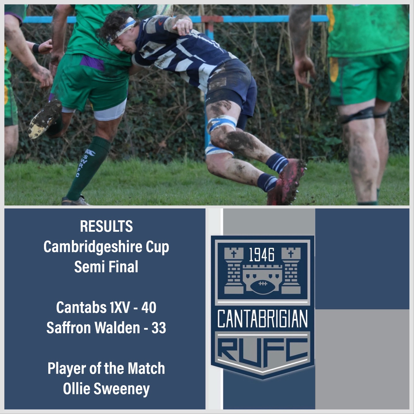 💥RESULTS💥
After a hard fought battle from both sides, we’re delighted that we’re through to the Cambridgeshire Cup FINAL!
What a game, right until the very end, we just kept going 💪🏻
Congratulations to our Player of the Match - Ollie Sweeney @ollie.sweeney 🎉
📸 @bwsportsphotography
#rugby #cantabs #cantabsrugby #socialrugbyincambridge #cambridge