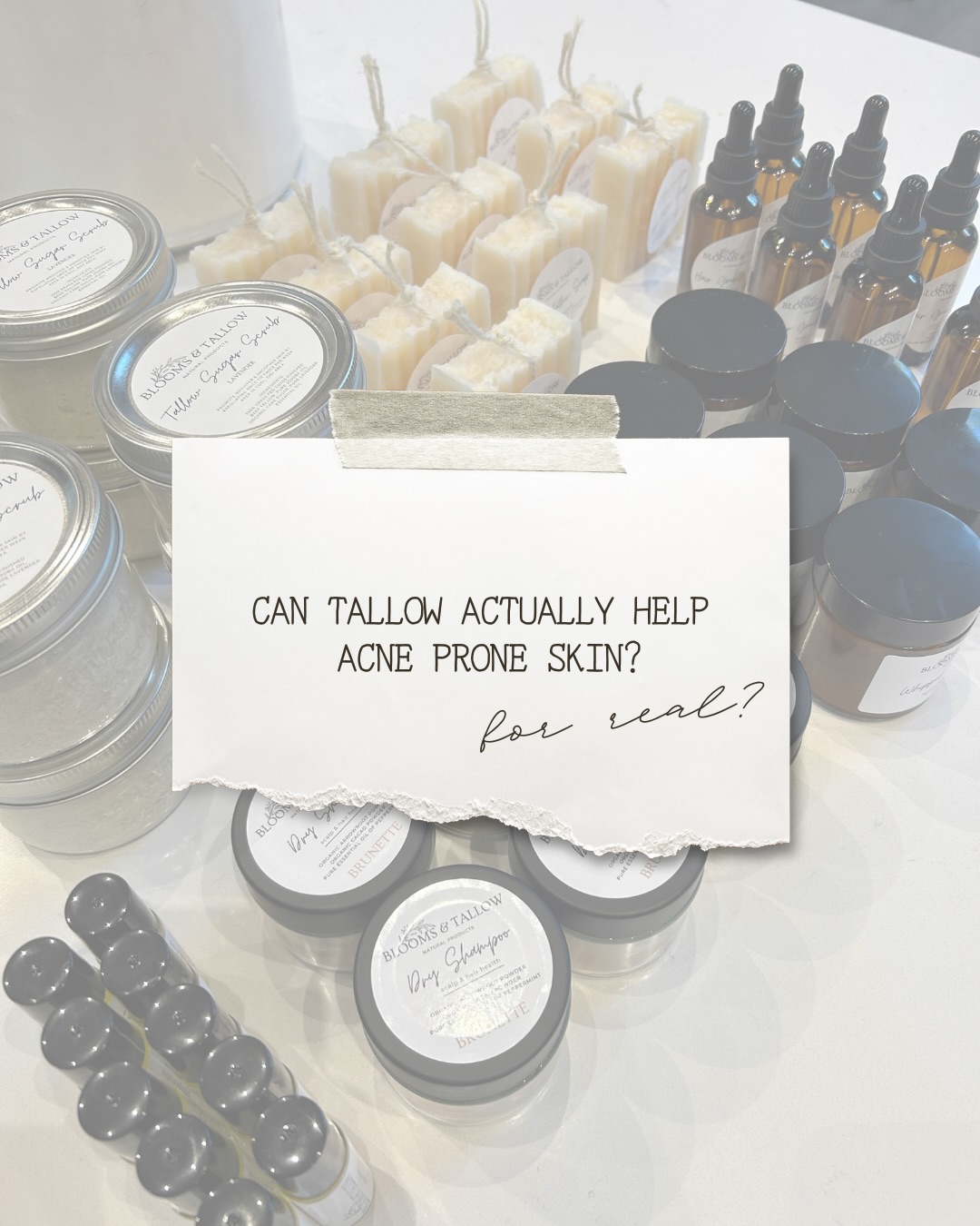 I wish I would have know about this sooner!
Tallow has natural antimicrobial properties that help prevent acne and breakouts.
It also contains powerful anti-inflammatory properties that are helpful in soothing irritated skin during breakouts.
You might be asking “but won’t it clog my pores?”
Nope.
Tallow is noncomedogenic, meaning it can hydrate the skin without clogging your pores.
We also use Jojoba oil in our tallow balms, which is lightweight, fast absorbing, and resembles our skins natural sebum.
Have you tried tallow on your skin before?
You need to give it a try!
#bloomsandtallow #farmtoskin #tallowbalm #acne #tallowskincare