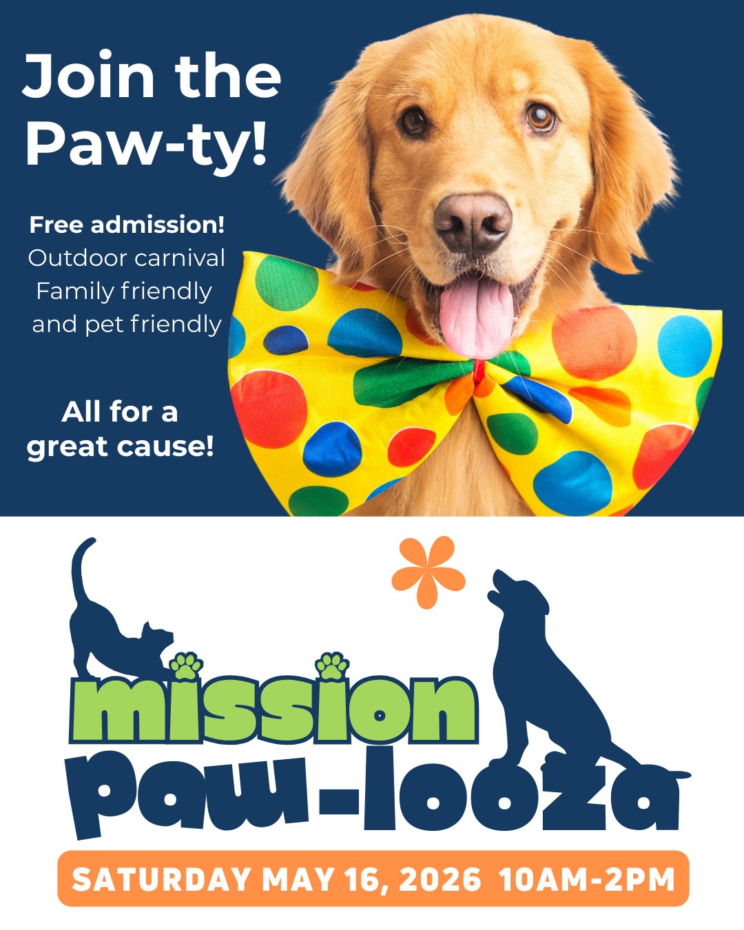 Mark your calendars! Mission Pawlooza returns May 16 with free family fun, pet‑friendly activities, and all the good vibes.
We’re shaking things up this year with even more games, surprises, and paws‑on activities for every age (and species).
Keep watching this space—big fun is coming.
#MissionPawlooza2026 #missionanimlhospital