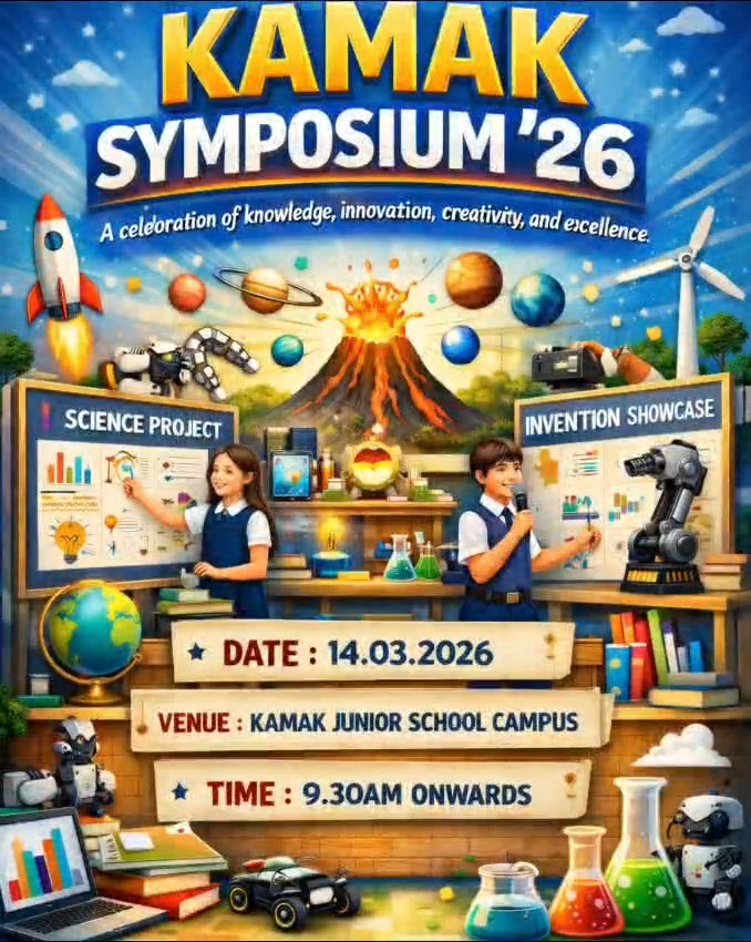 Something BIG is about to ignite young minds! 🚀
Get ready for Kamak Symposium ’26 – a celebration of science, creativity, and innovation where brilliant young talents showcase their science projects and inventions. 🌋🔬
📅 14.03.2026
📍 Kamak Junior School Campus
⏰ 9:30 AM onwards
The future of innovation starts here. Are you ready to witness it? ✨
#KamakSymposium26 #ScienceProject #StudentInnovation #YoungScientists #SchoolSymposium #FutureInventors #STEMEducation #KamakSchool #InnovationDay #CreativeMinds
Kamak Symposium 2026, school science exhibition, student inventions, STEM learning, innovation showcase, science fair event, young innovators, Kamak Junior School, creative science projects, future scientists.