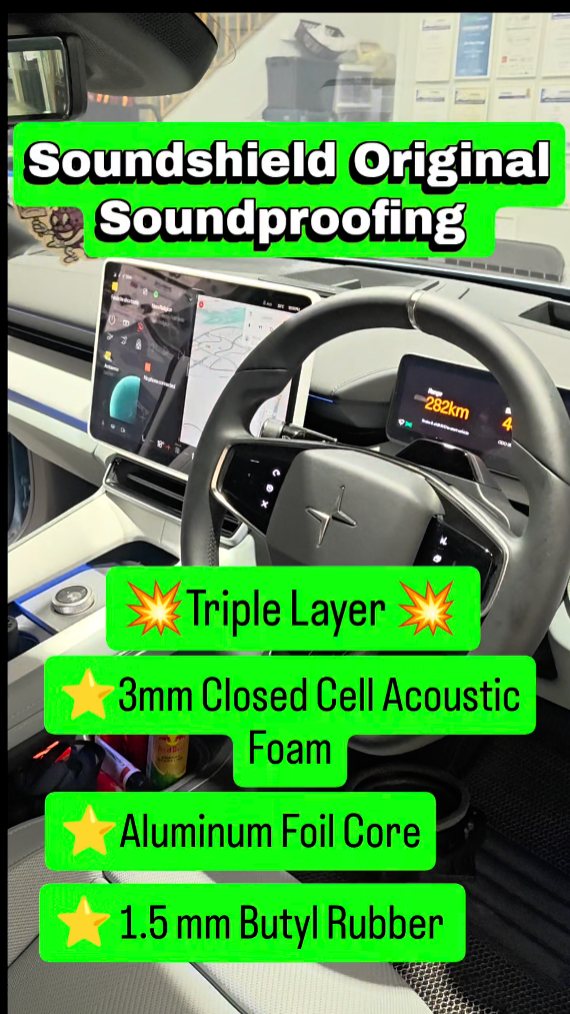 SoundShield Original is a premium, triple-layer car sound deadening material designed to reduce road noise and improve vehicle audio performance.
Key Features
Triple-Layer Composition: It combines three distinct materials into one sheet for maximum efficiency:
⭐1.5mm Butyl Rubber: Adds mass to panels to reduce vibrations and block sound energy.
⭐Aluminum Foil Core: Acts as a thermal barrier and adds structural strength.
⭐3mm Closed-Cell Acoustic Foam: Absorbs sound and prevents interior panels from rattling.
#harrioxgroup
#soundshield
#polestarsg
#polestar4