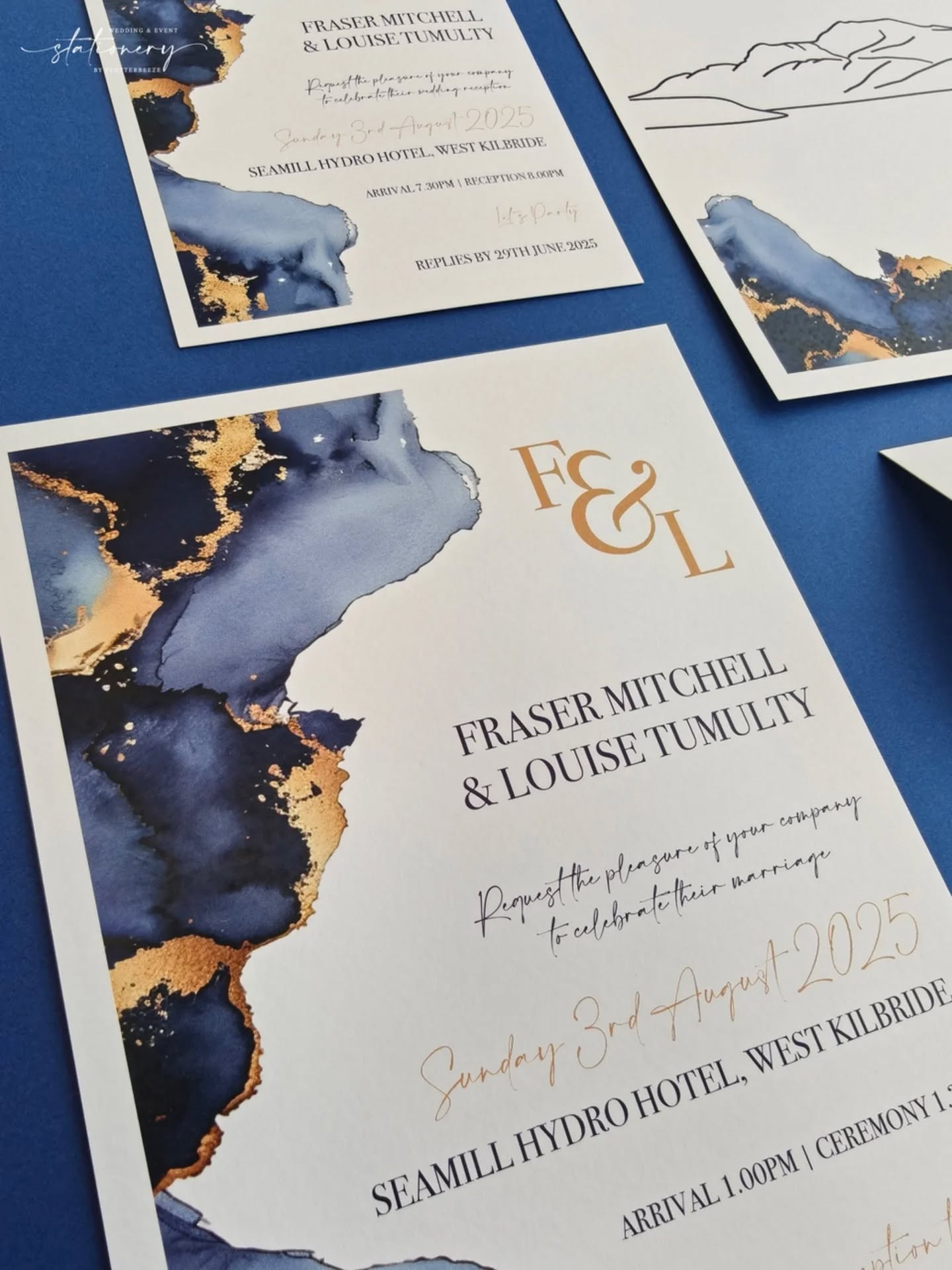 L+F
Last year I had a panicked message from L's mum asking if there was any way I could squeeze in a rush order. As they hadn't thought about invites. With only a matter of weeks to go until the big day.
The brief was navy and gold, simple but stylish. L+F were so impressed with the speedy service, that they came back for on the day items too. But this time they wanted to include some of their favourite spots to walk.
Line drawings are such a great way to include your personality onto the on the day items such as a table plan and table numbers.
What would you have on yours ?
The Lomonds | Ben Lomond | Hill walking | table plan | welcome sign | Flutterbeeze Wedding Stationery