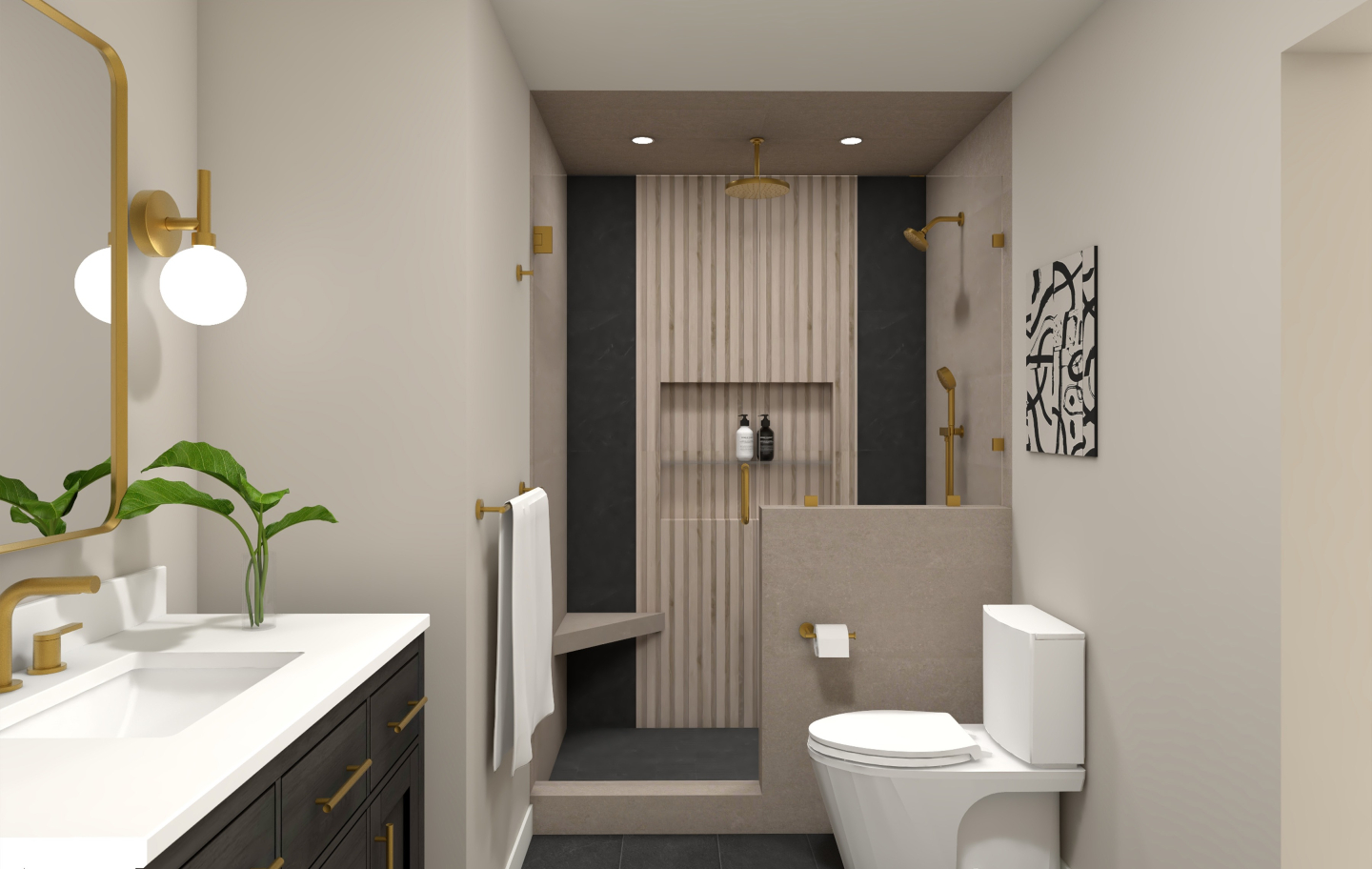 Great design is in the details—and the layout of a tile is one of them.
During our design meetings, I present concepts through moodboards and 3D models, allowing my clients to visualize the space exactly as it will be built.
This client wasn't sure how much contrast they wanted so we explored multiple layout options using the same tile. Seeing it rendered in the space makes it easy to compare, refine, and ensure every detail feels right before installation begins.
Because when you're investing in your home, every decision should feel certain