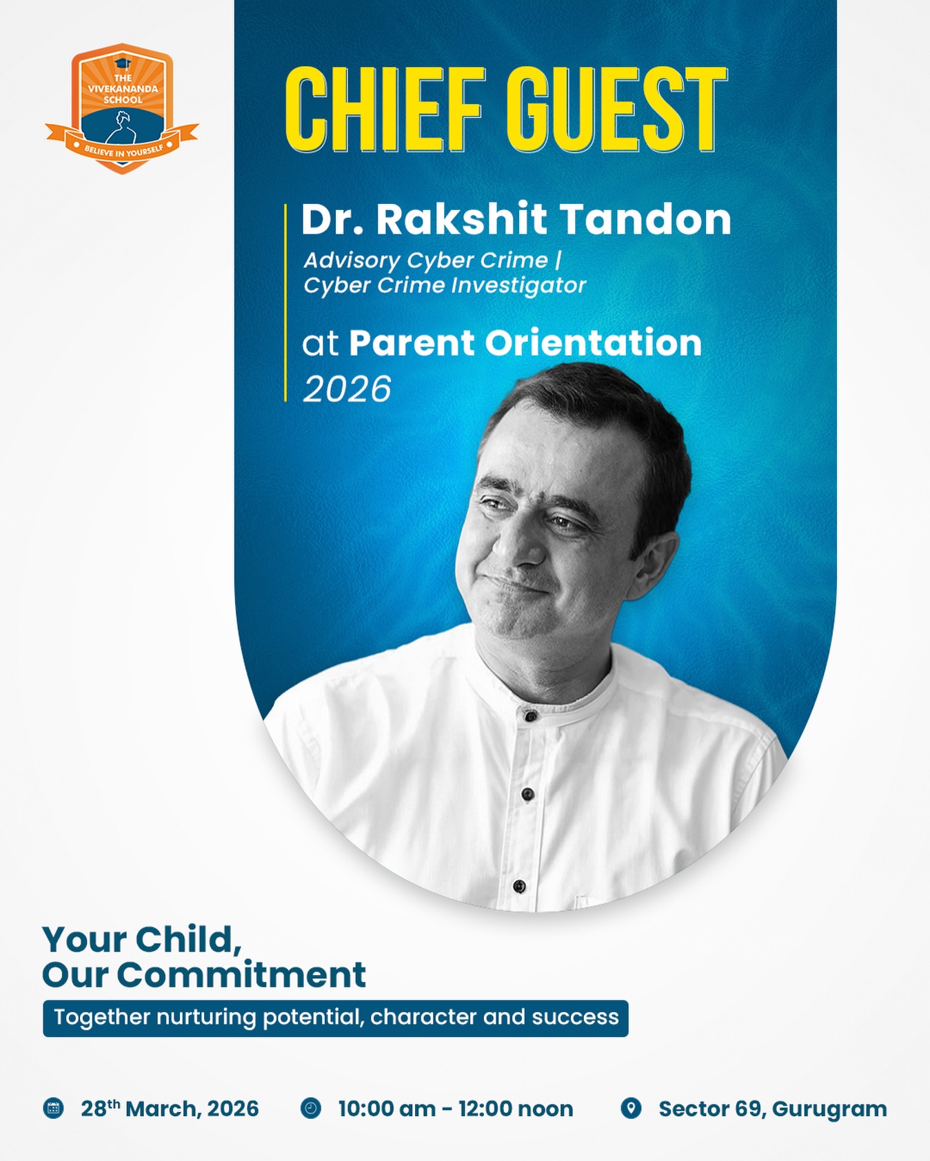 We are delighted to welcome @rakshit.tandon ( Dr. Rakshit Tandon ) as a special guest at the Parent Orientation Day at The Vivekananda School Gurugram, Sector 69 on 28th March, 2026.
Looking forward to an engaging and insightful interaction with our parent community.
#cybersecurity #kidscybersecurity #chiefguest #gurgaonschools #thevivekanandaschool