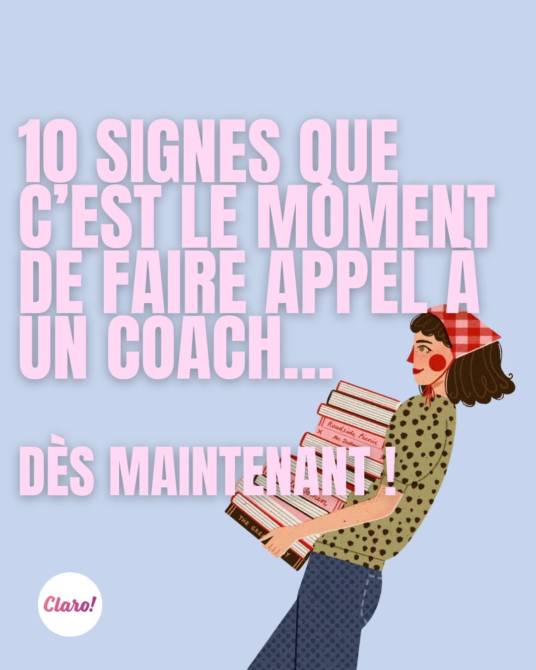 Et si ces signes te parlaient… 👀
J’ai créé une illustration qui présente 10 raisons qui montrent qu’il est peut-être temps de se faire accompagner par un coach : manque de clarté, sensation de tourner en rond, envie de changement sans savoir par où commencer, difficulté à passer à l’action…
Parfois, tout ce dont on a besoin, c’est d’un espace pour prendre du recul, clarifier ce qui compte vraiment et remettre du mouvement dans sa vie.
Avec Claro! Coaching, j’accompagne celles et ceux qui veulent sortir du flou, dépasser leurs blocages et avancer avec plus de confiance et de clarté.
✨ Si plusieurs de ces signes résonnent pour toi, c’est peut-être le bon moment pour te faire accompagner.
💬 Écris-moi en message privé si tu veux en discuter.