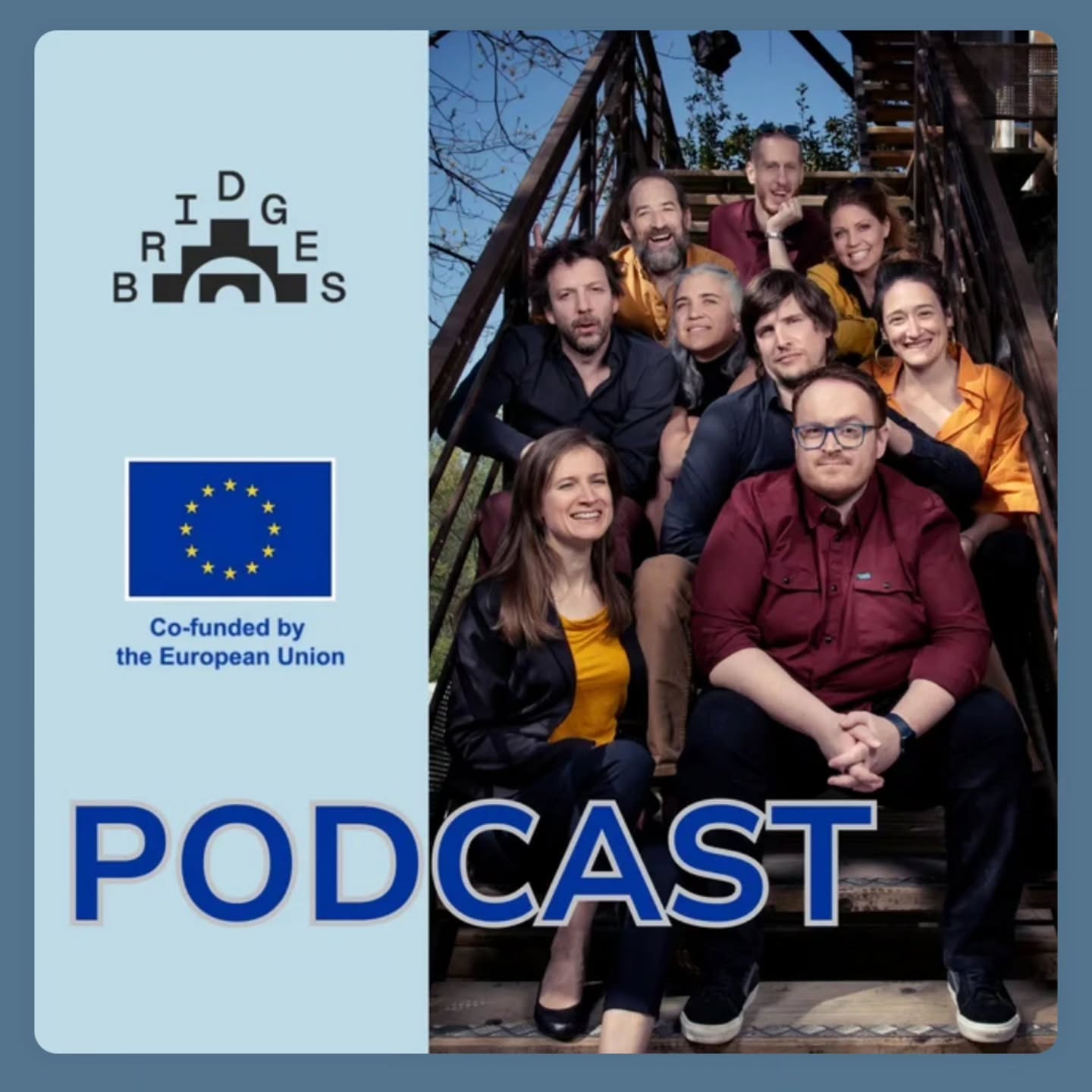 Bridges Podcast - Episode 2: Creative Process
In the second episode of the Bridges Podcast, host Vid speaks with Olivia Rasini (Teatro a Molla) and Andrew Hefler (Grund Theatre) about the creative process behind the Bridges project.
The conversation explores how trust is built within an international ensemble, how cultural differences shape collaboration, and how improvisation helps performers develop a shared artistic language across borders.
Listen to the full episode and discover how the Bridges ensemble works behind the scenes!
Bridges is co-funded by the European Union.
#BridgesImpro #BridgesPodcast #Improvisation #creativeeurope