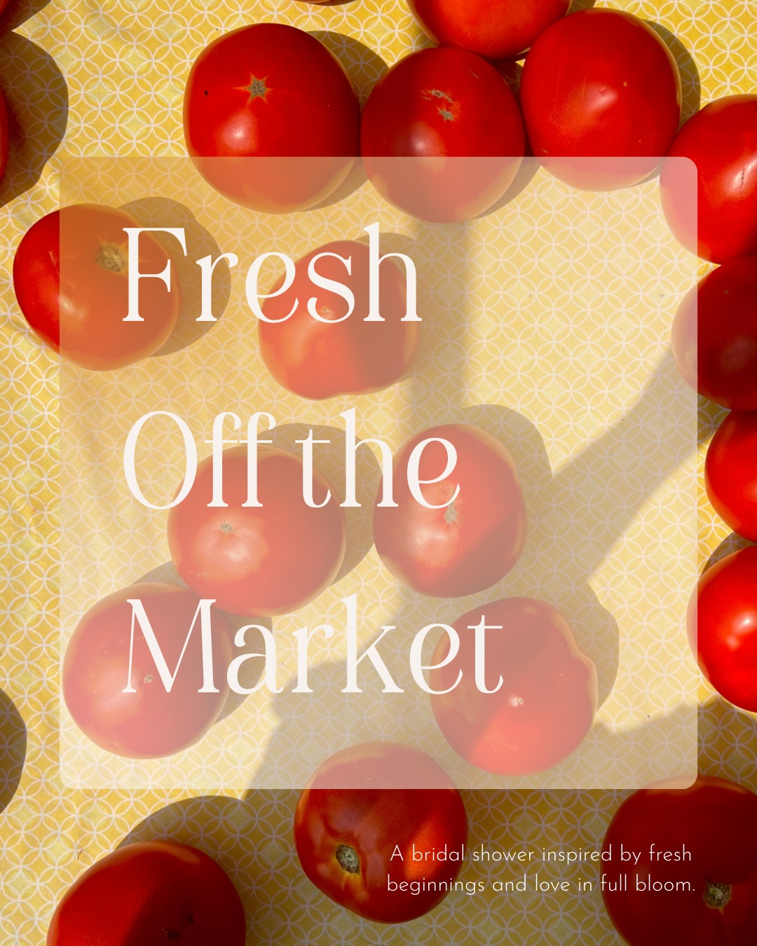 Fresh Off the Market 🍅🤍
A bridal shower inspired by the rhythm of late spring and early summer—when everything feels abundant, just-picked, and meant to be shared. This concept leans into a farmers market sensibility: seasonal color, natural textures, and thoughtful details that feel personal rather than themed.
Soft greens, butter yellows, and warm neutrals set the tone, layered with gathered florals, herbs, and simple table styling. Think linen runners, wooden boards, ceramic bowls, and market baskets filled with fresh fruit and shared bites. Nothing precious—everything intentional.
Food becomes part of the experience: grazing boards built from what’s in season, local bakery sweets, citrus-forward drinks, and moments designed for lingering conversation. Seed packets, handwritten tags, and small locally inspired favors add meaning without overwhelming the table.
Fresh Off the Market is about celebrating love the same way you celebrate a good season—slowly, generously, and with what’s right in front of you.
Freshly picked. Lovingly gathered.