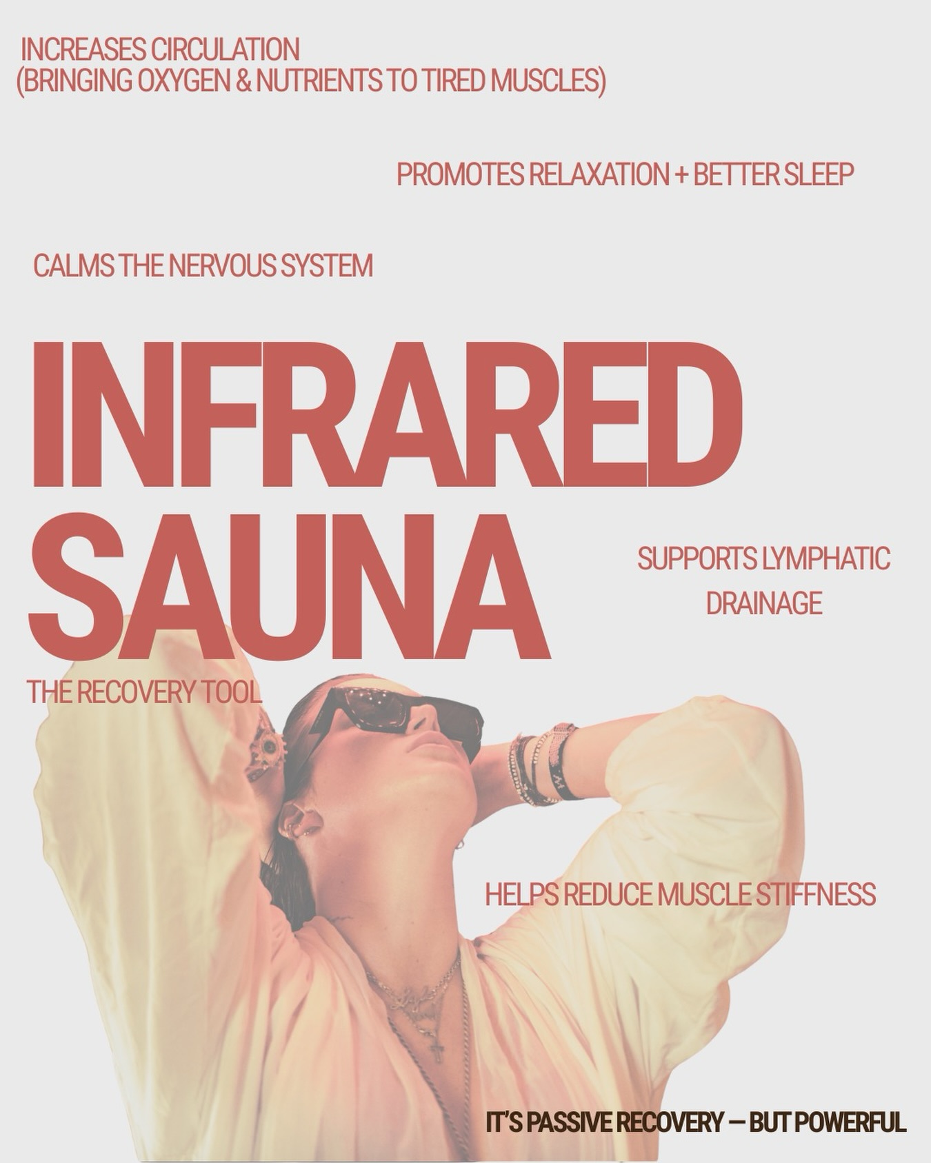 Infrared saunas work differently from traditional saunas by heating the body from within, helping to improve circulation, support detoxification, reduce muscle tension, and promote deep relaxation.
It’s passive recovery — but powerful