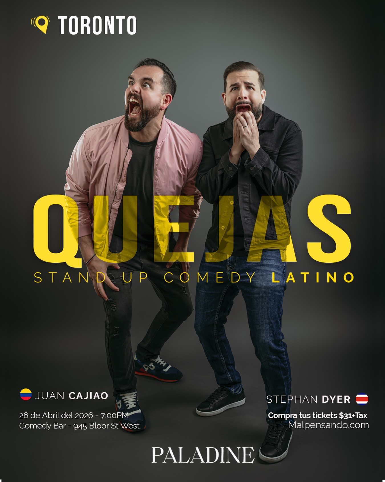📍Toronto, show nuevo! 26 de Abril - 7:00pm Comedia en Español! Compra tus entradas ya!
Show: “QUEJAS” 🇨🇦
¿Cansado de todo? Nosotros también.
“Quejas” es el show donde el stand-up se mezcla con los chismes y quejas locales más absurdas.
Traes tus quejas que esto es terapia colectiva .
Ven a soltar la lengua… o a escuchar a otros hacerlo.