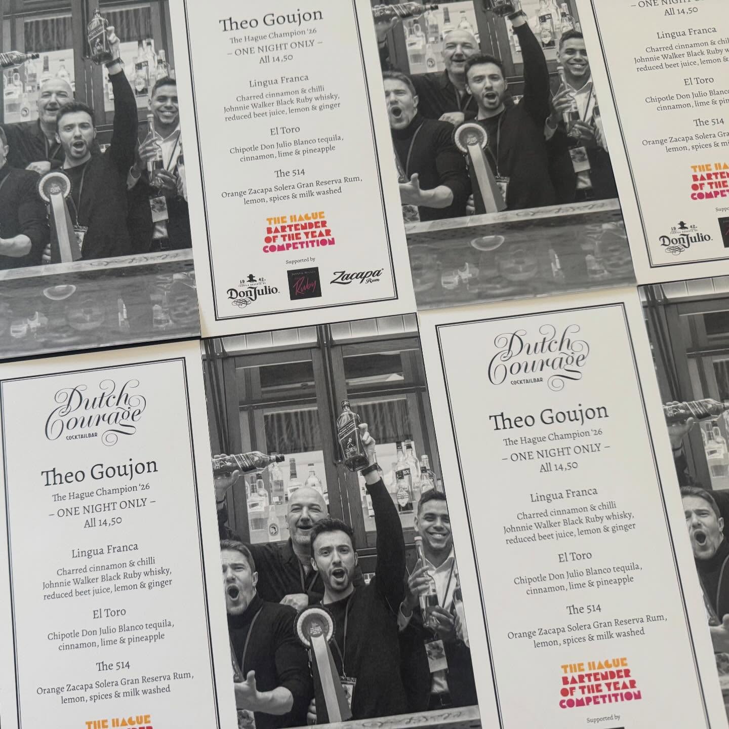 Join us @dutchcouragecocktails #amsterdam on Wednesday night for a bar takeover with The Hague Bartender of the Year winner @theodoregoujon making ‘n’ shaking creative cocktails to knock your socks off! << @timo.janse @honkingelephant @brightonn1ck @thomsaay @worldklaas @zacaparum @johnniewalker @donjuliotequila #thcw26 #thehaguecocktailweek #thehaguebartenders #amsterdambartenders