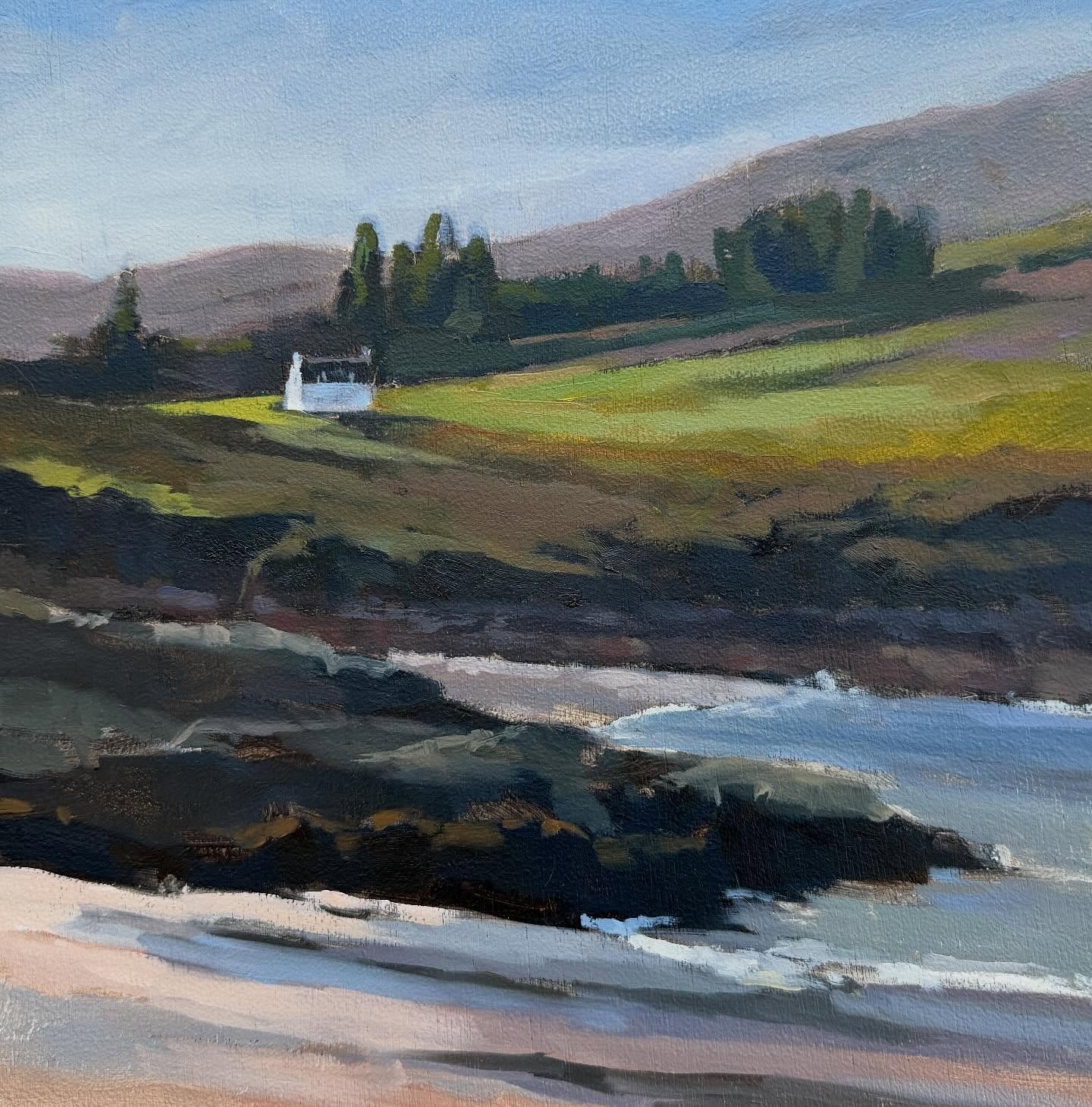 ###### update NOW SOLD!! #######
Don’t worry, I will be in NW Scotland again this summer and there will be more !!
A favourite view , repainted this week from photo not from life….
I did stand on this beach with my shoes off and paint it en plein air originally, I promise. And it’s Northwest Scotland. No mean feat to have weather sufficiently good to be standing with my shoes off and my toes in the sand.
Sometimes I paint from photos of places that I would really love to be – and this is one of them. Angus’s family called this Kirsty’s beach. Because someone called Kirsty used to live in a small farmhouse on the other side of the bay. She doesn’t live there anymore. That doesn’t seem to matter to the beach name.
It has rock pools, a stream to dam, perfect wet sand for sandcastles, and an island called Owl Island ( according to Angus’family) that is good for spinning and Fishing at high tide. It is there fore a perfect beach…. Actually, it’s not an island. It’s more a promontory. But that doesn’t stop us.
I once famously landed a five pound fish fish on a 5 foot fishing rod that I bought with my pocket money from Woolworths when I was eight. I was 47 at the time. We had a more interesting beach BBq that day
( OK it was t famous outside of our immediate family)…..
I am excited to be going back to Wester Ross again in July, and will paint a series while I am up there. In the meantime , I will continue to paint from the billion photos I have taken up there in the past
#westerross #gairloch #pleinairacotland
Ps I have finally worked out how to get paintings on my webpage, so when I post them on Instagram they will all eventually go up on my webpage and are available to buy. Xx