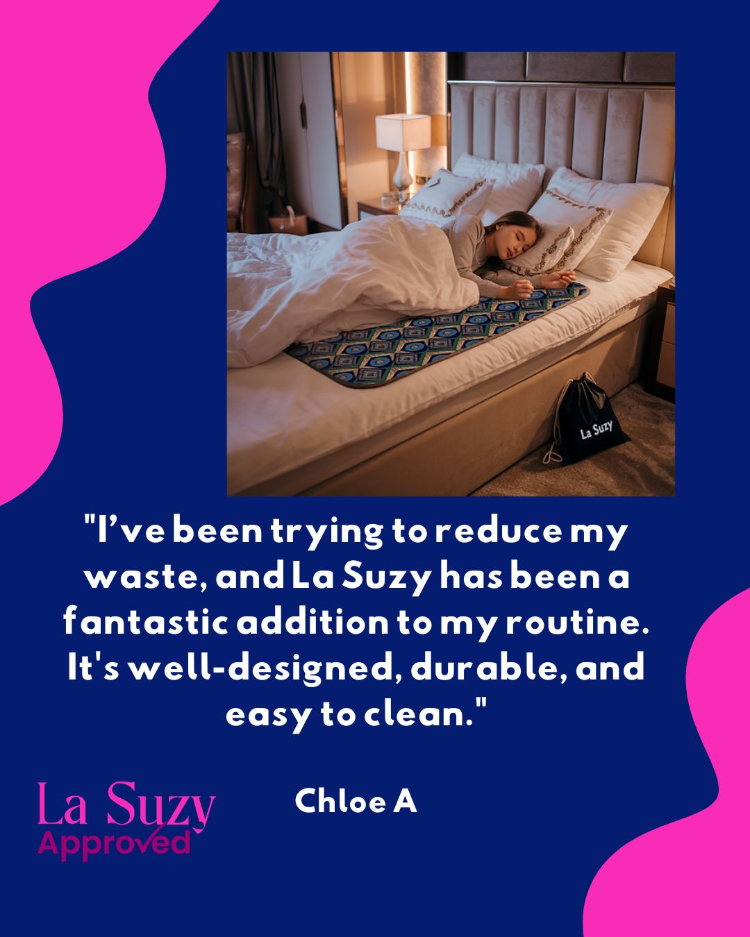 Everyone deserves a stress-free period.
Created for your convenience, comfort and peace of mind, our La Suzy Period Mat lets you focus on rest, not worry – cycle after cycle.
⭐️ ⭐️ ⭐️
#LaSuzy #PeriodProud #SustainablePeriods #BetterPeriods #MenstrualHealth #PeriodTalk #SustainablePeriods #PeriodCare #ReusablePeriodMat #EcoFriendlyLiving #PeriodRevolution #PeriodPositivity #SelfCare #WomenEmpowerment #HealthAndWellness #FeminineCare #MenstrualHealth #PeriodTalk #EndPeriodPoverty #PeriodProblems #PeriodSupport #ThatTimeOfTheMonth #CycleSyncing #PeriodStruggles #PMSRelief #FlowWithConfidence